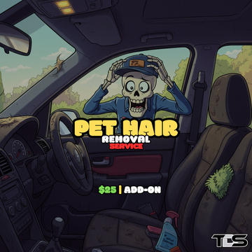 Clean car interior with text reading 'Pet Hair Removal Service' – offered by That Detail Shop in Evans & Grovetown, GA.