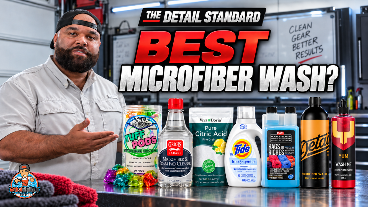 Gary of thatdtailguy with the seven microfiber wash products and methods tested for The Detailing Standard