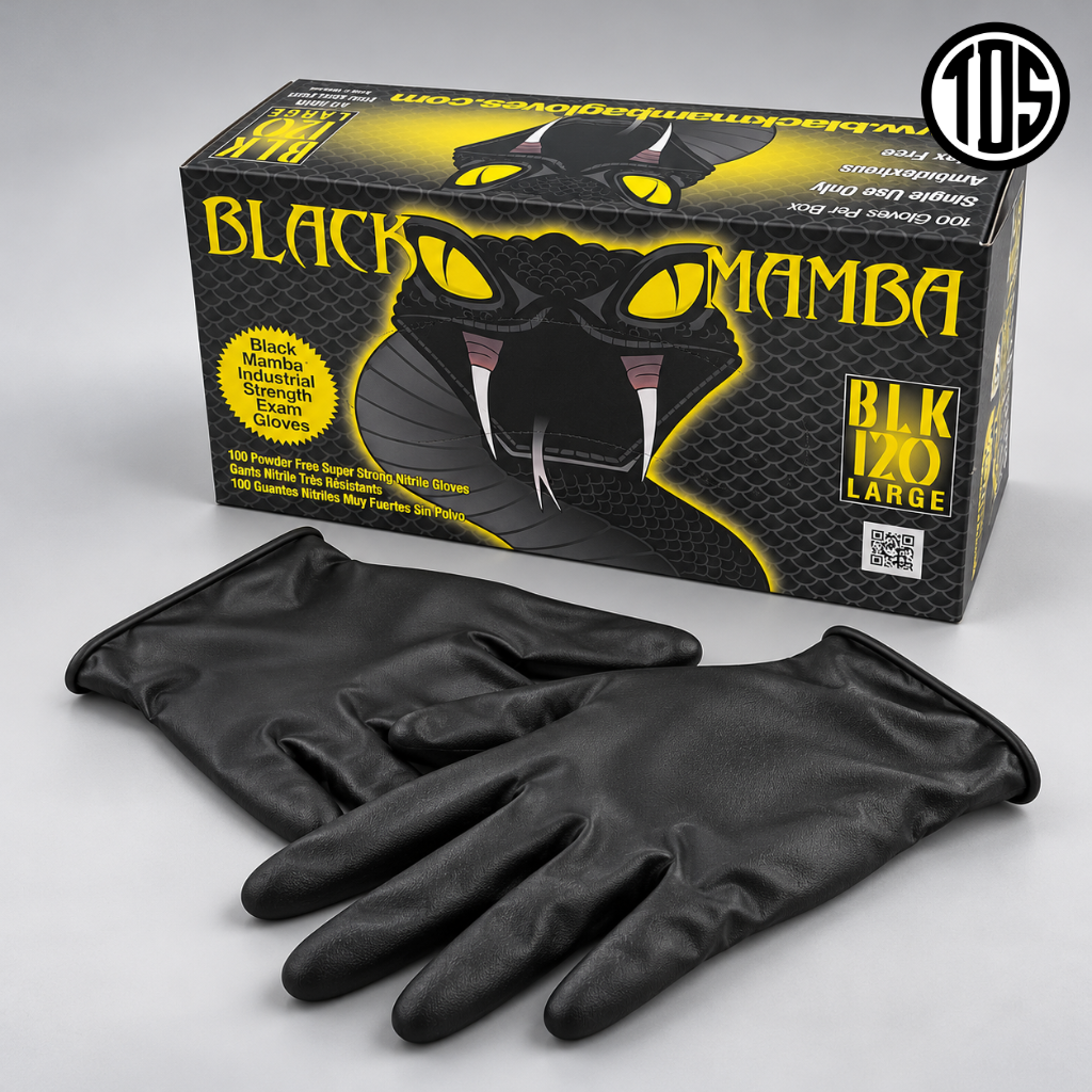 Black Mamba collection square showing black nitrile gloves and packaging