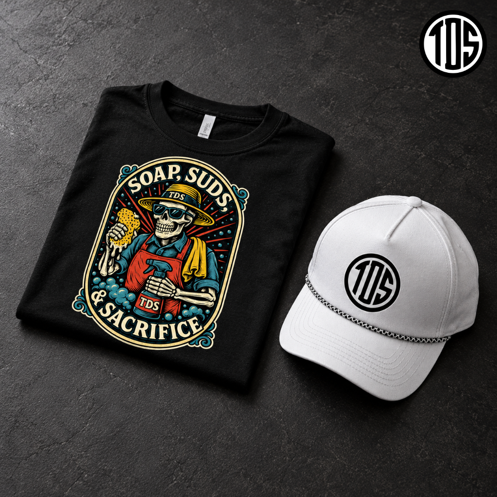 TDS On Demand collection square showing a community T-shirt and cap