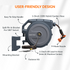 The auto-rewind system, hose locker, and 9-mode hose nozzle make the hose reel more convenient to use.