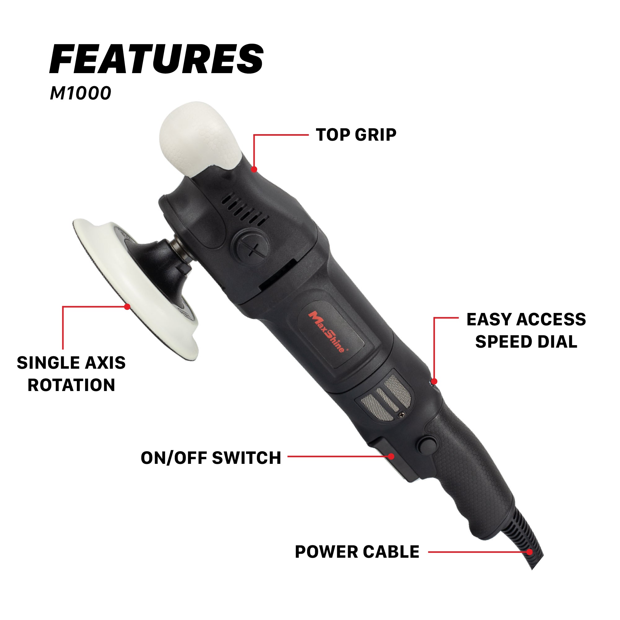 Maxshine Rotary Polisher Buffer | M1000 - 5in Plate, 1000W product closeup - auto detailing equipment