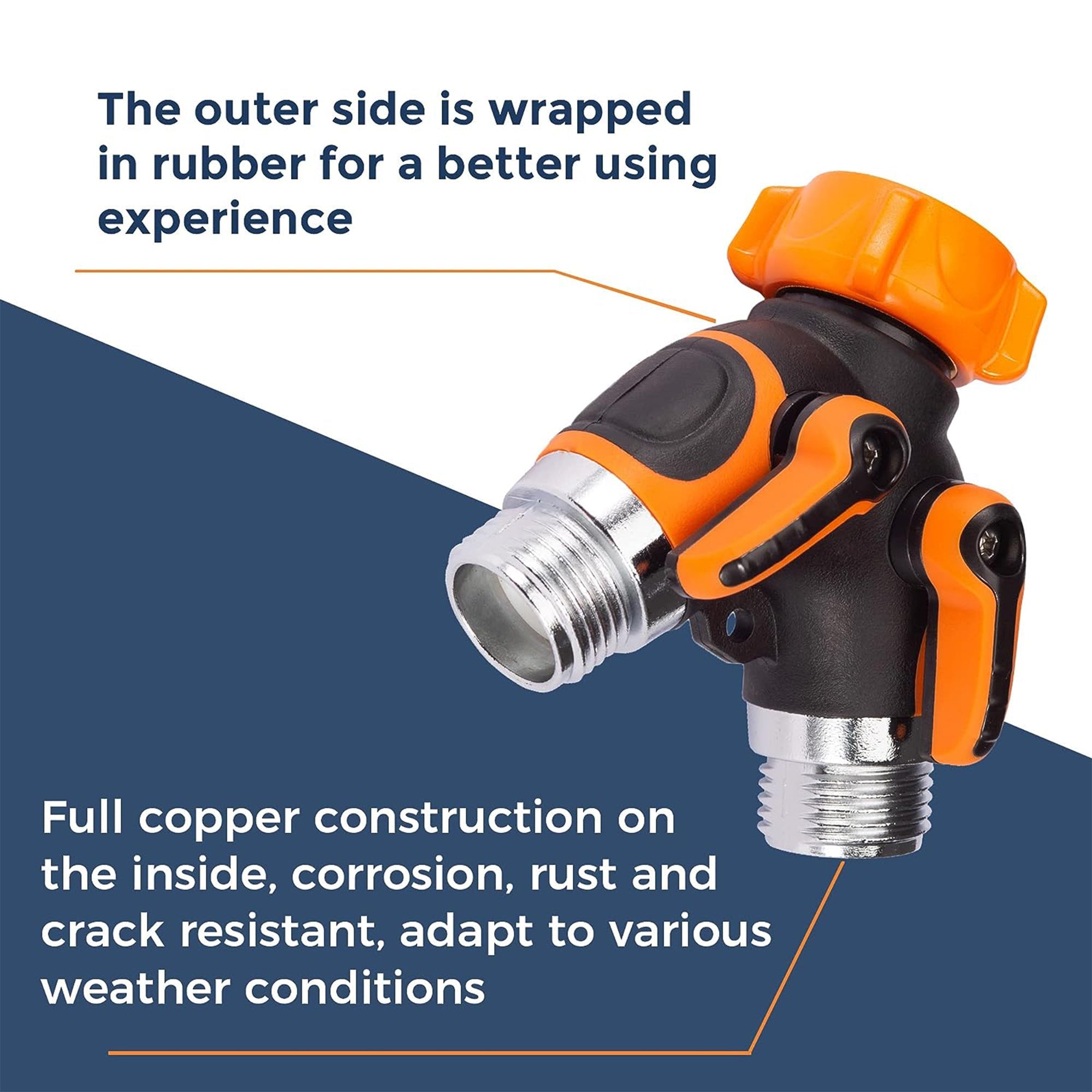 The Giraffe water hose splitter is made of high-quality brass which is rust-resistant and corrosion-resistant. Its all-brass construction ensures superior