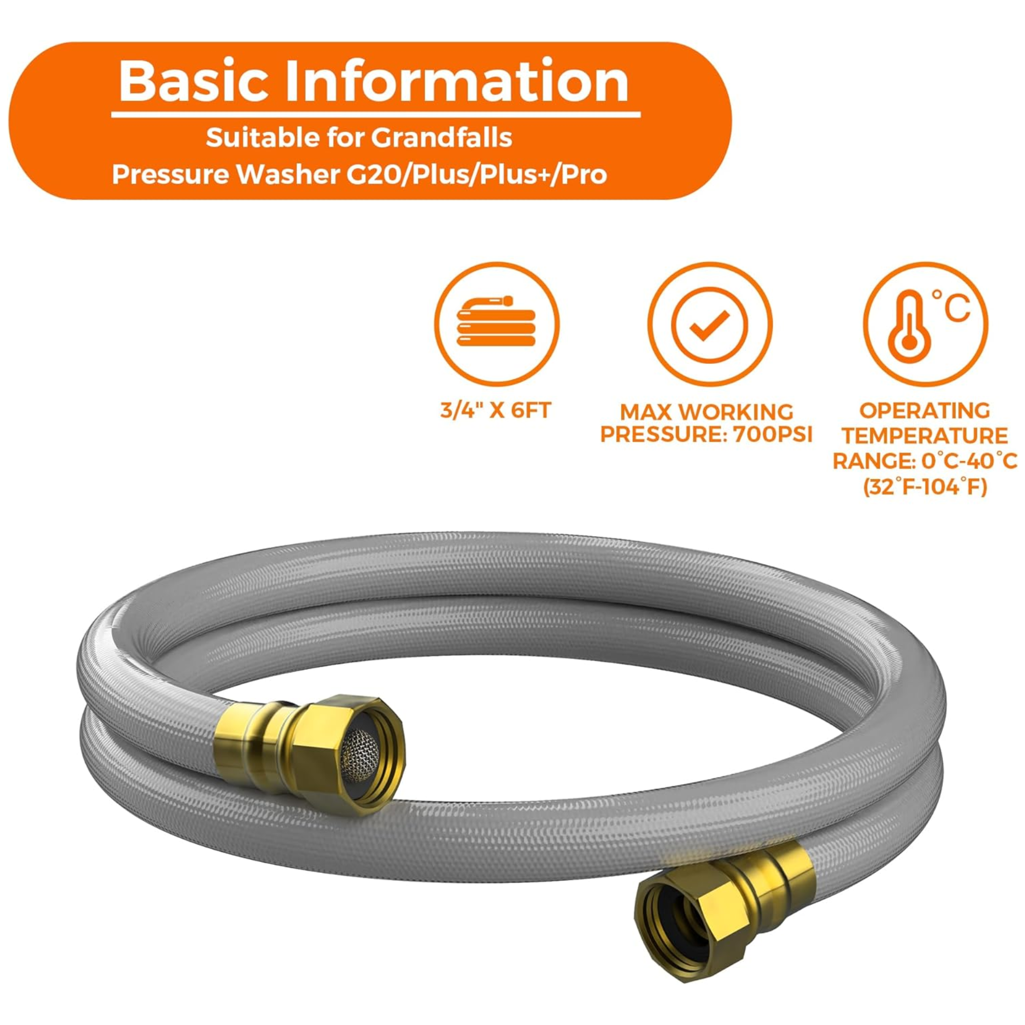 High-quality 6ft pressure washer lead-in hose compatible with Giraffe Tools Pressure Washer series, featuring durable connectors, a three-layer construction