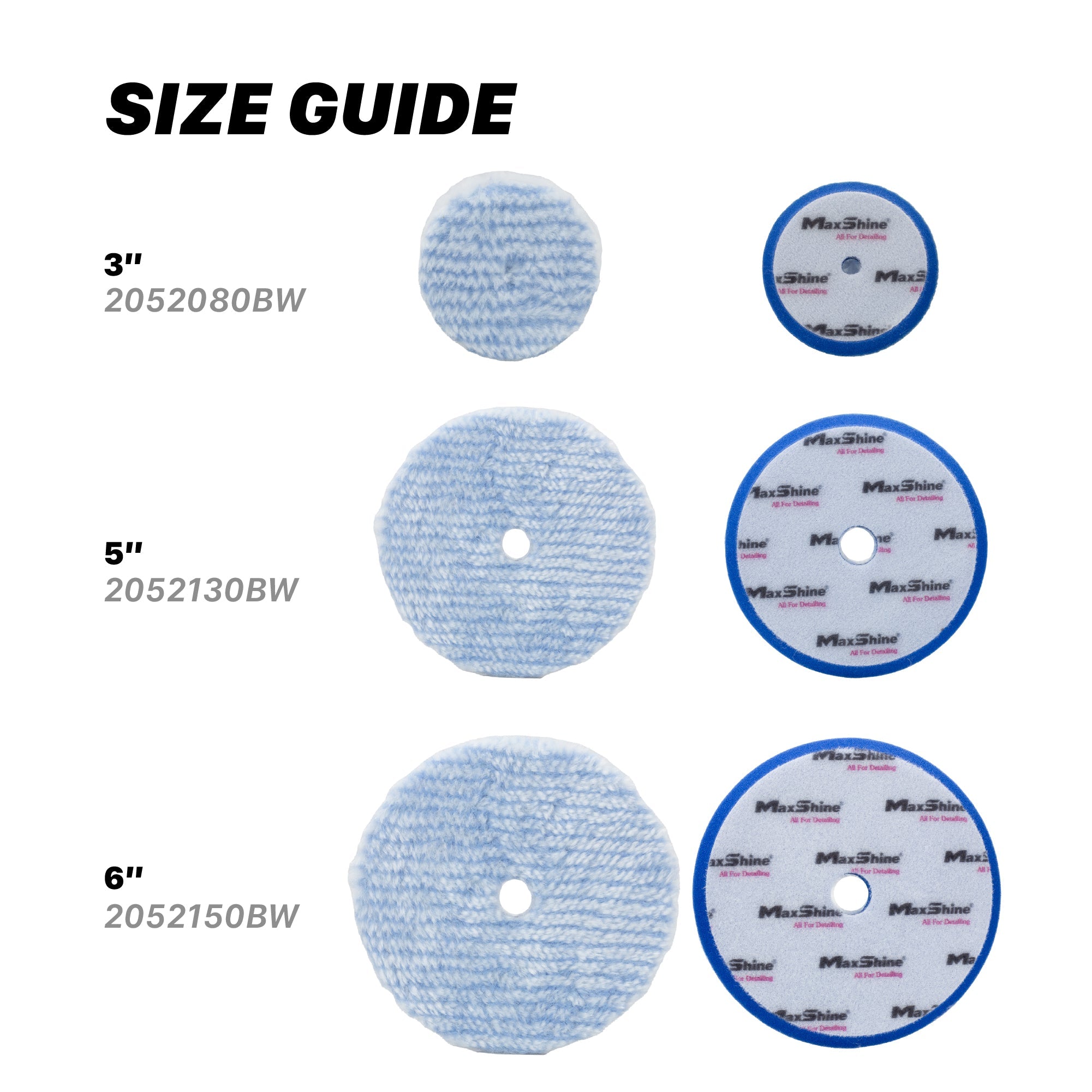 Maxshine Synthetic Wool Pads - 3in, 5in, 6in in use - professional detailing application