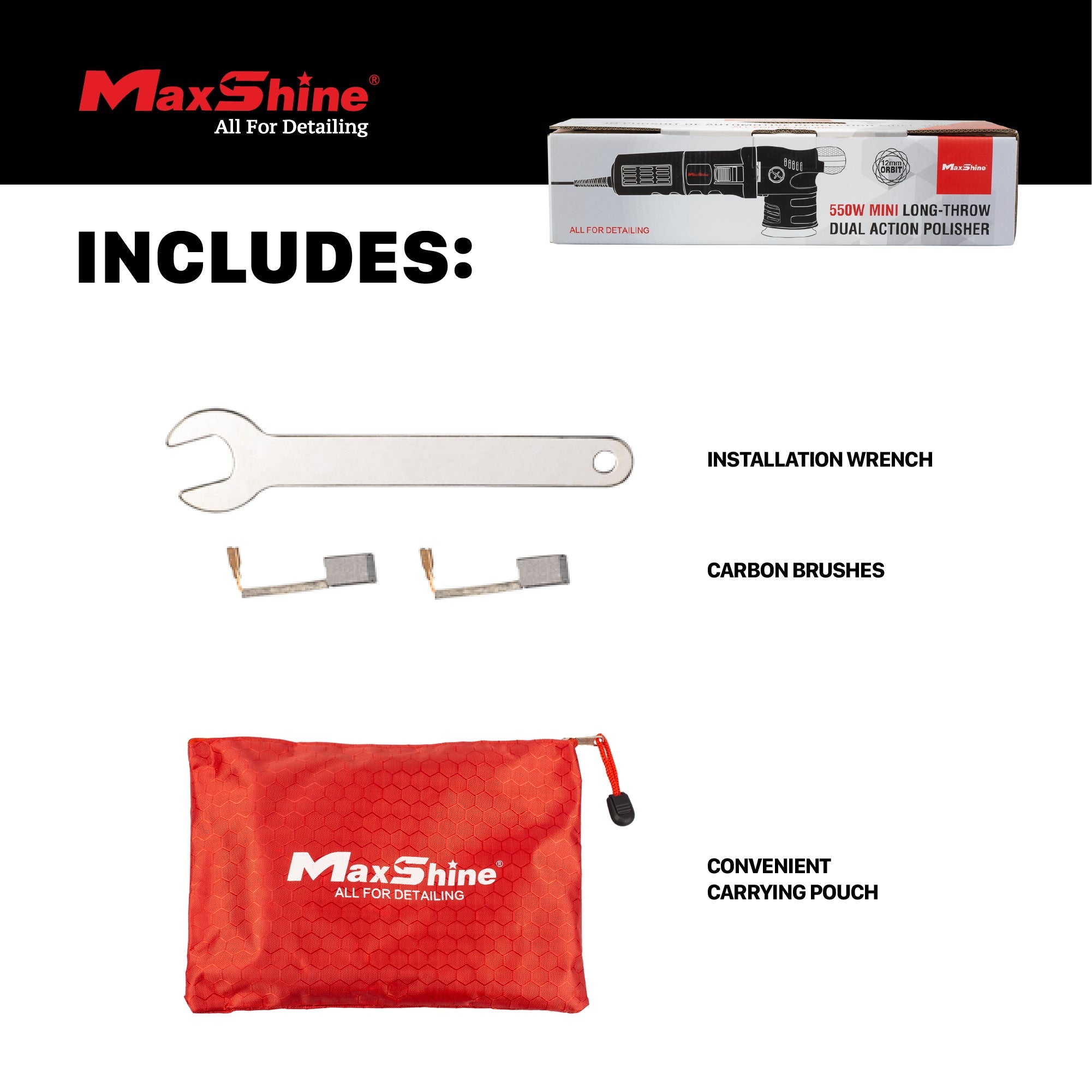 Maxshine Orbital Polisher | M312 - 3in Plate, 12mm Throw, 550W product closeup - auto detailing equipment