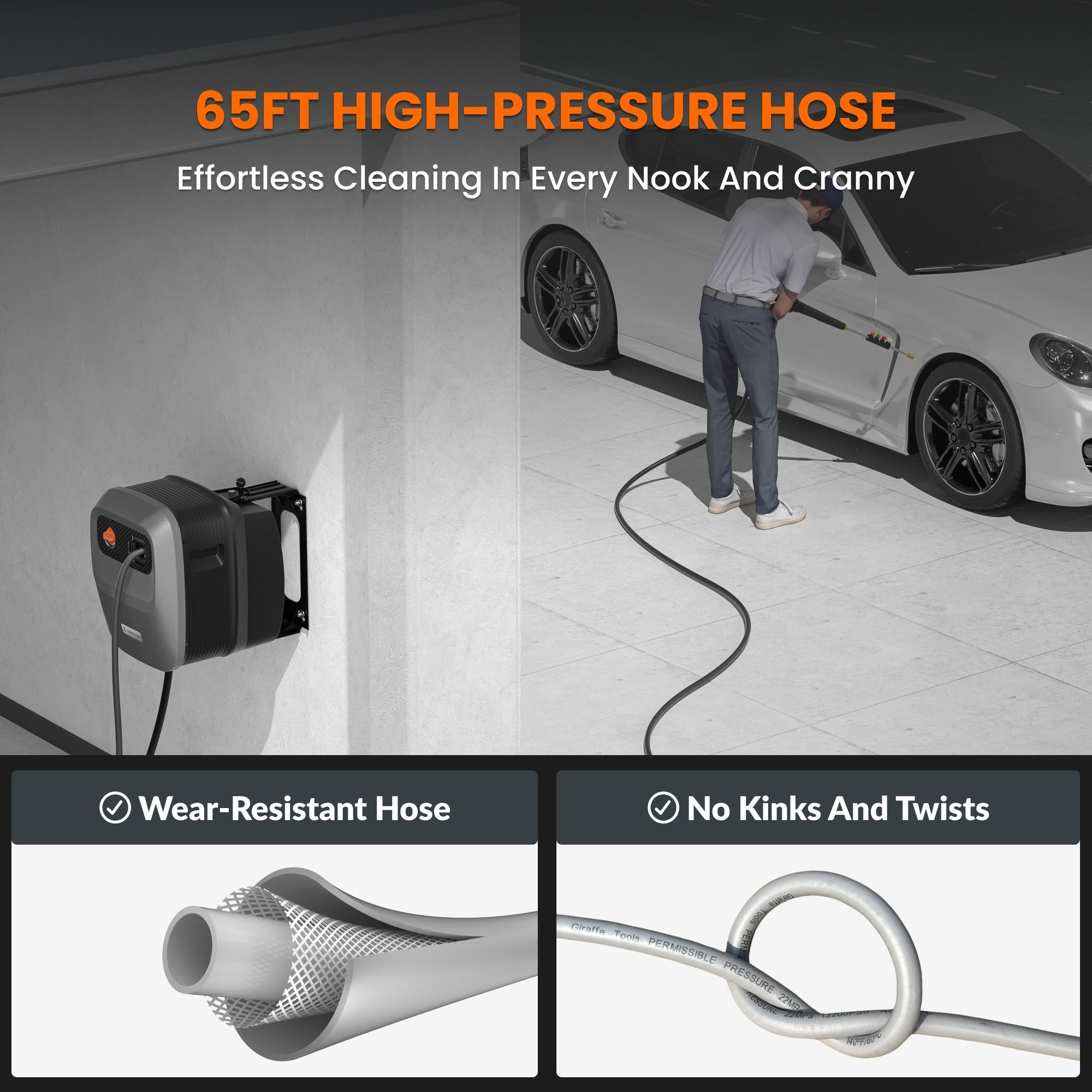 Grandfalls G20 is the newest innovation in our Grandfalls Pressure Washer collection. All-in-one units with a unique rotating wall-mounted design and