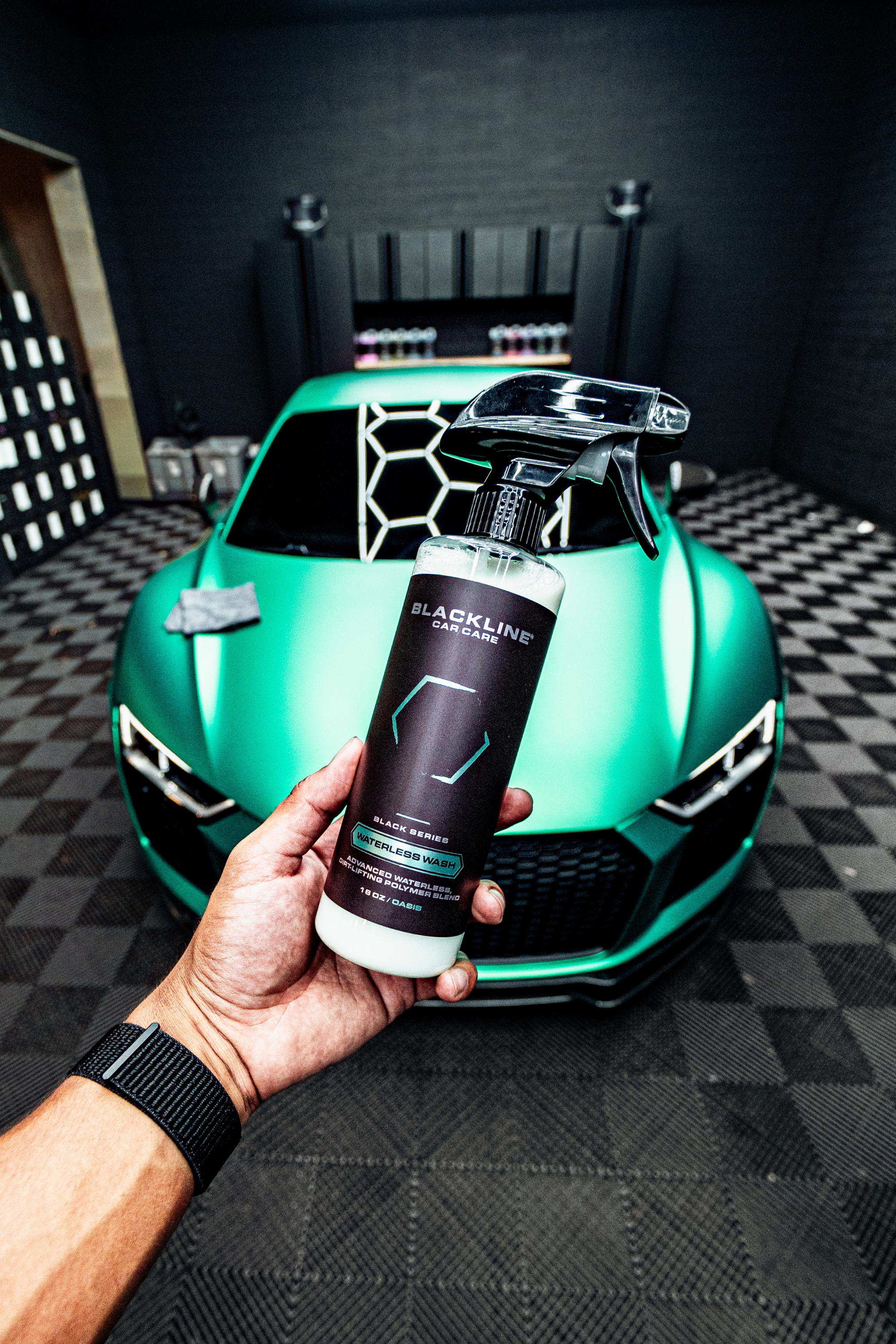 Blackline Car Care BLACKLINE® WATERLESS WASH in use - professional detailing application