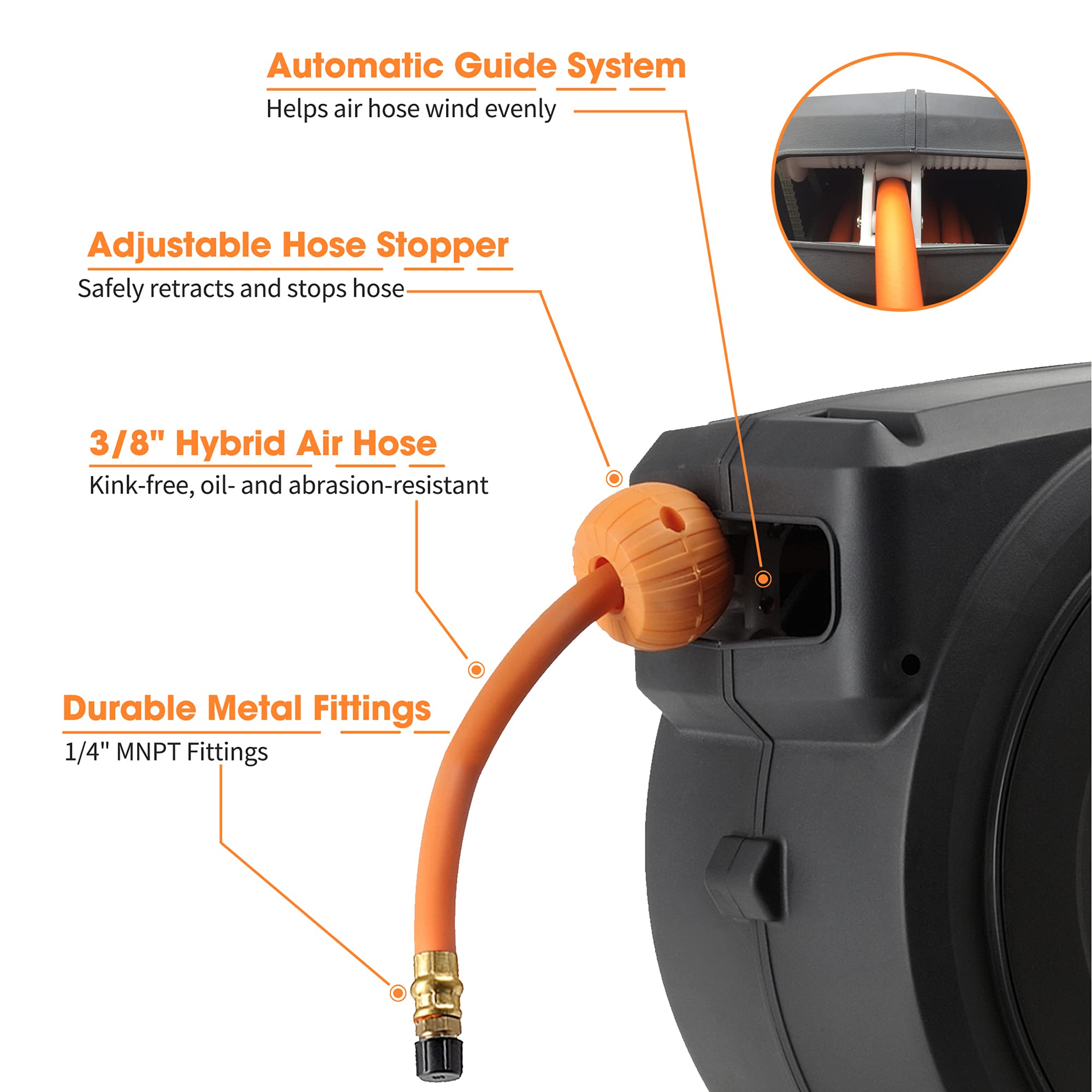 The reel has a strong rewind spring and a smart lock, and is more lightweight than steel reels.