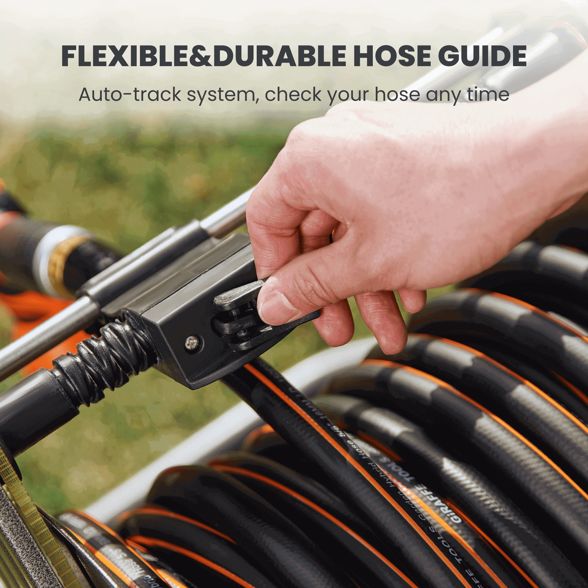 The hose reel cart has a heavy-duty steel construction and a unique hose guide, it is suitable for use in a variety of environments. The garden hose cart has