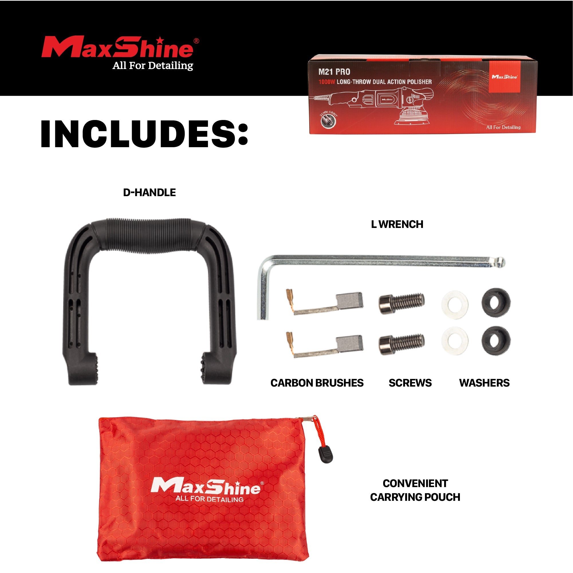 Maxshine Random Orbital Polisher | M21 Pro - 6in Plate, 21mm Throw, 1000W product closeup - auto detailing equipment