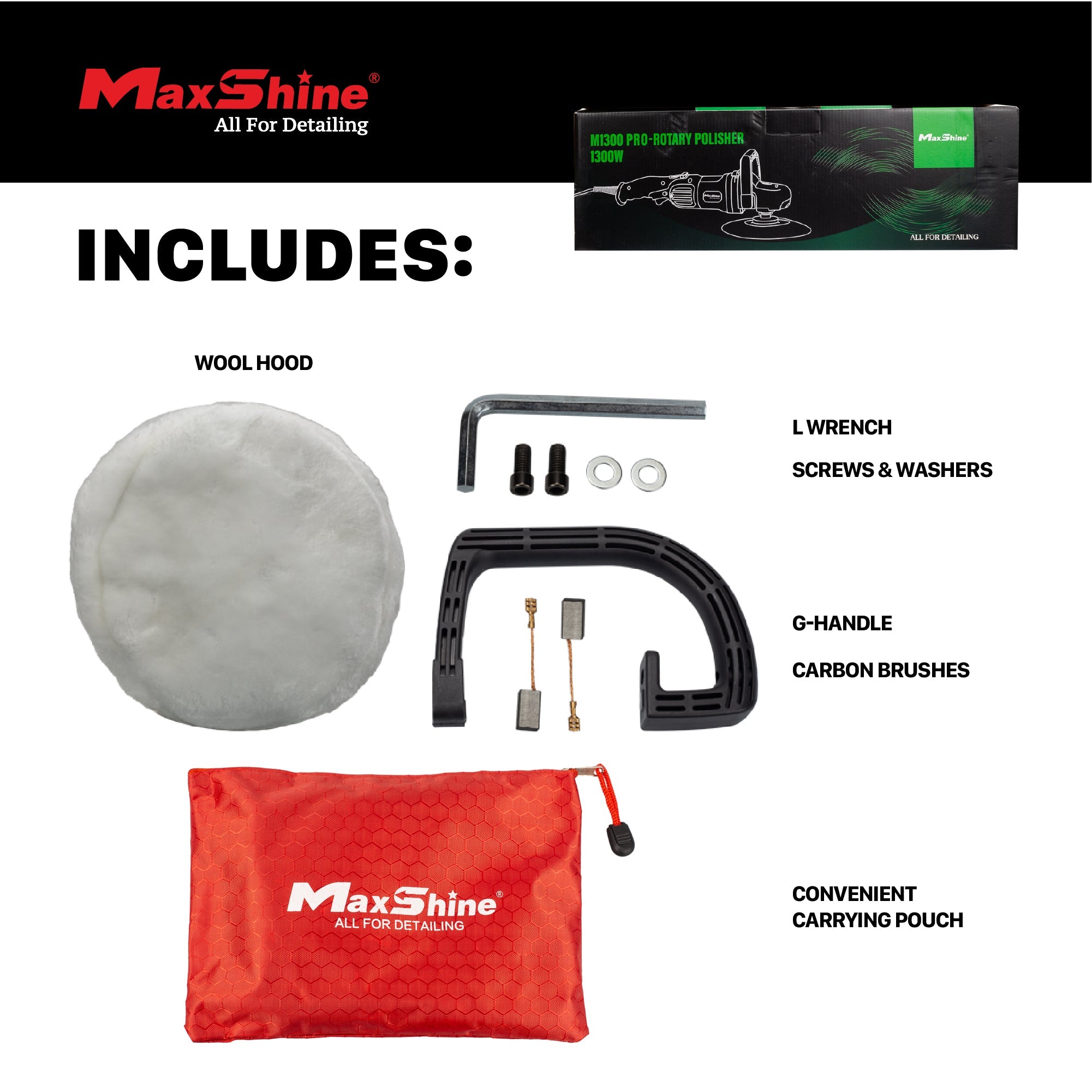 M1300 Pro Rotary Polisher This rotary polisher, the powerful M1300 Pro, is the ultimate choice for professionals and enthusiasts. With a potent 1300-watt motor