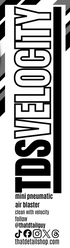 A black and white graphic banner featuring the text 'TDS VELOCITY' in bold lettering, with additional small text on the left including 'mini pleated' and website/social details.