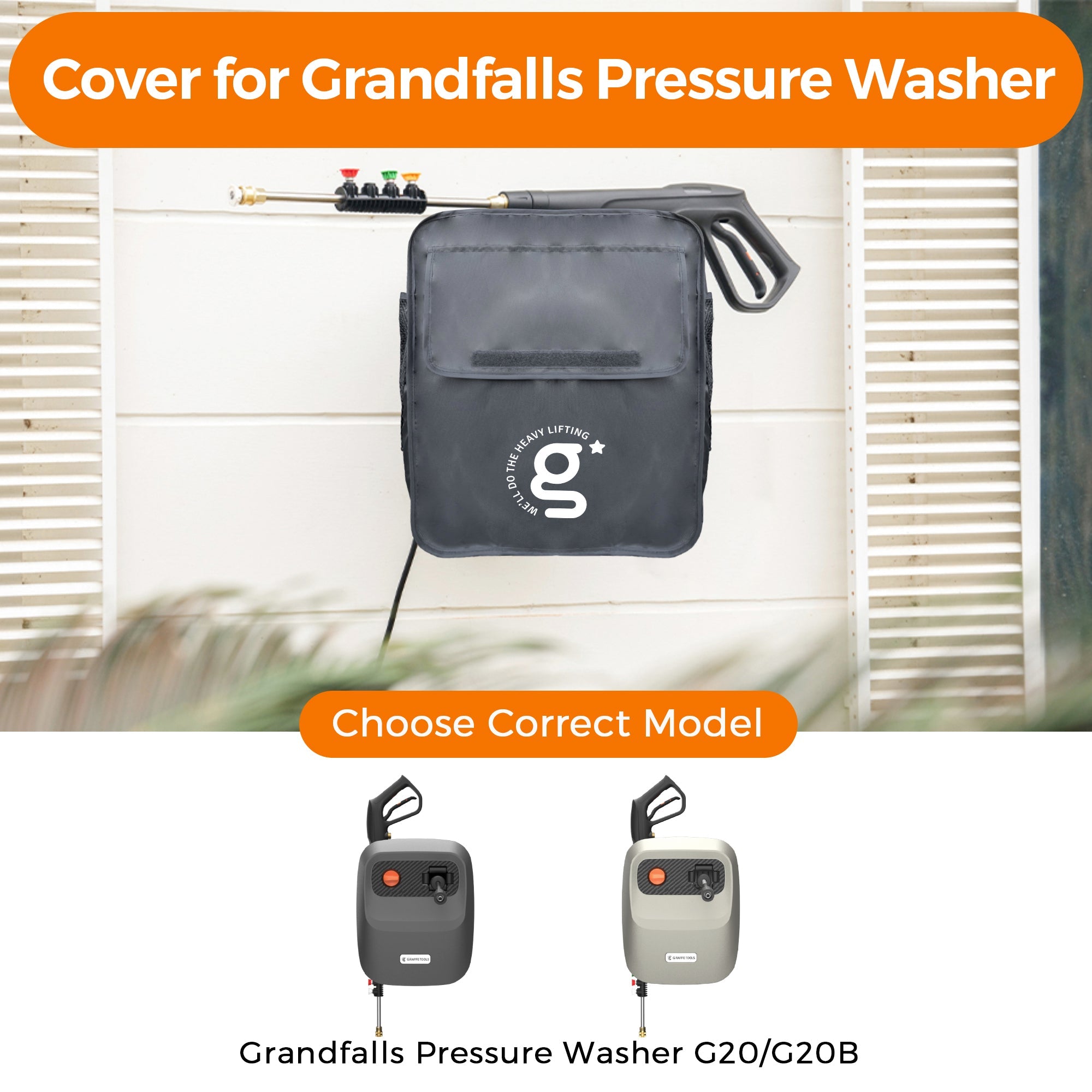 Giraffe Tools Grandfalls Pressure Washer Cover is specially crafted, it can help extend the outer casing's lifespan and shield the pressure washer from the