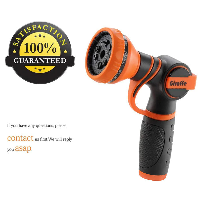 9 adjustable hose nozzle spray modes: Center, Mist, Flat, Soaker, Cone, Rinse, Shower, Angle, Vertica.