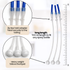 Transparent tubing with blue connectors and labels on a white background