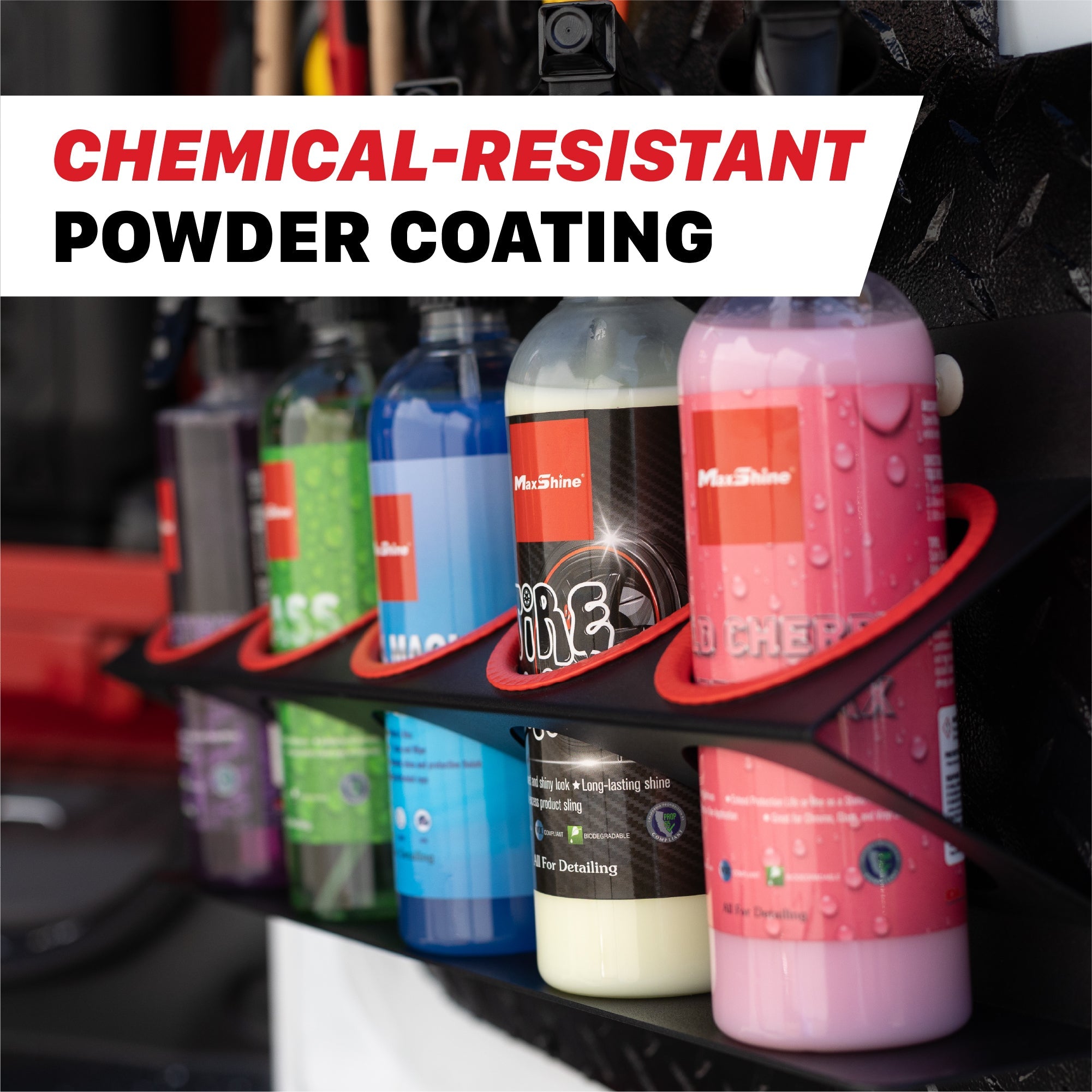 Spray Bottle Racks MaxShine Spray Bottle Racks stand above the rest. This detailing compound holder is an optimal organization solution for your 16oz, 32oz, or