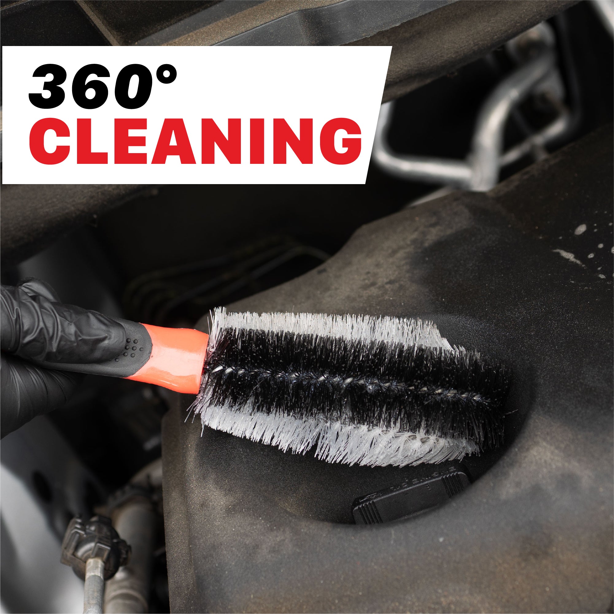 The Car Engine Brush | Bristles Cover 360° With 12-Inch Handle The car engine brush offers a unique solution to cleaning challenging, hard-to-reach areas by