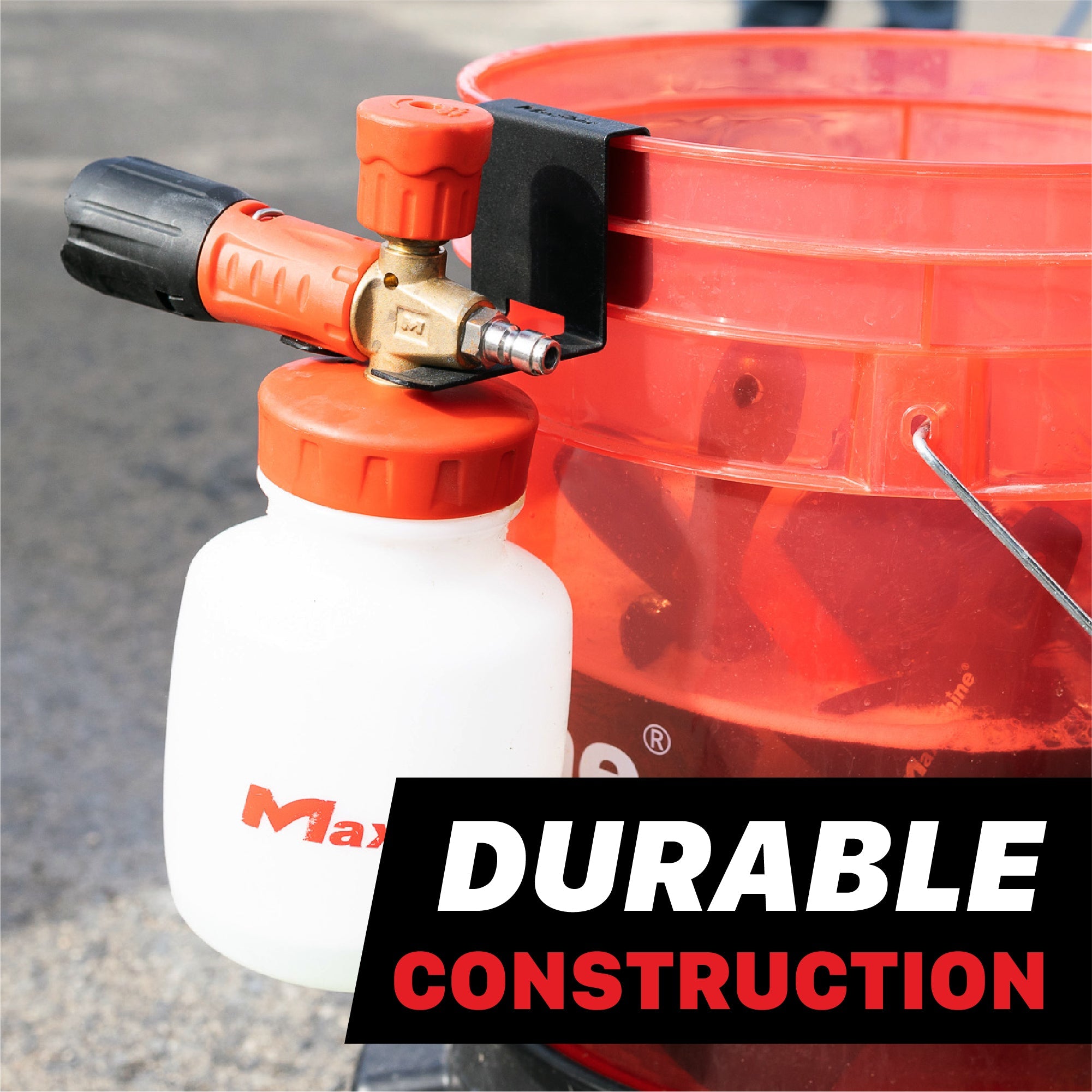 Foam Cannon Bucket Mount Our Foam Cannon Bucket Mounts keeps your car washing organized and efficient. This handy attachment securely integrates your foam