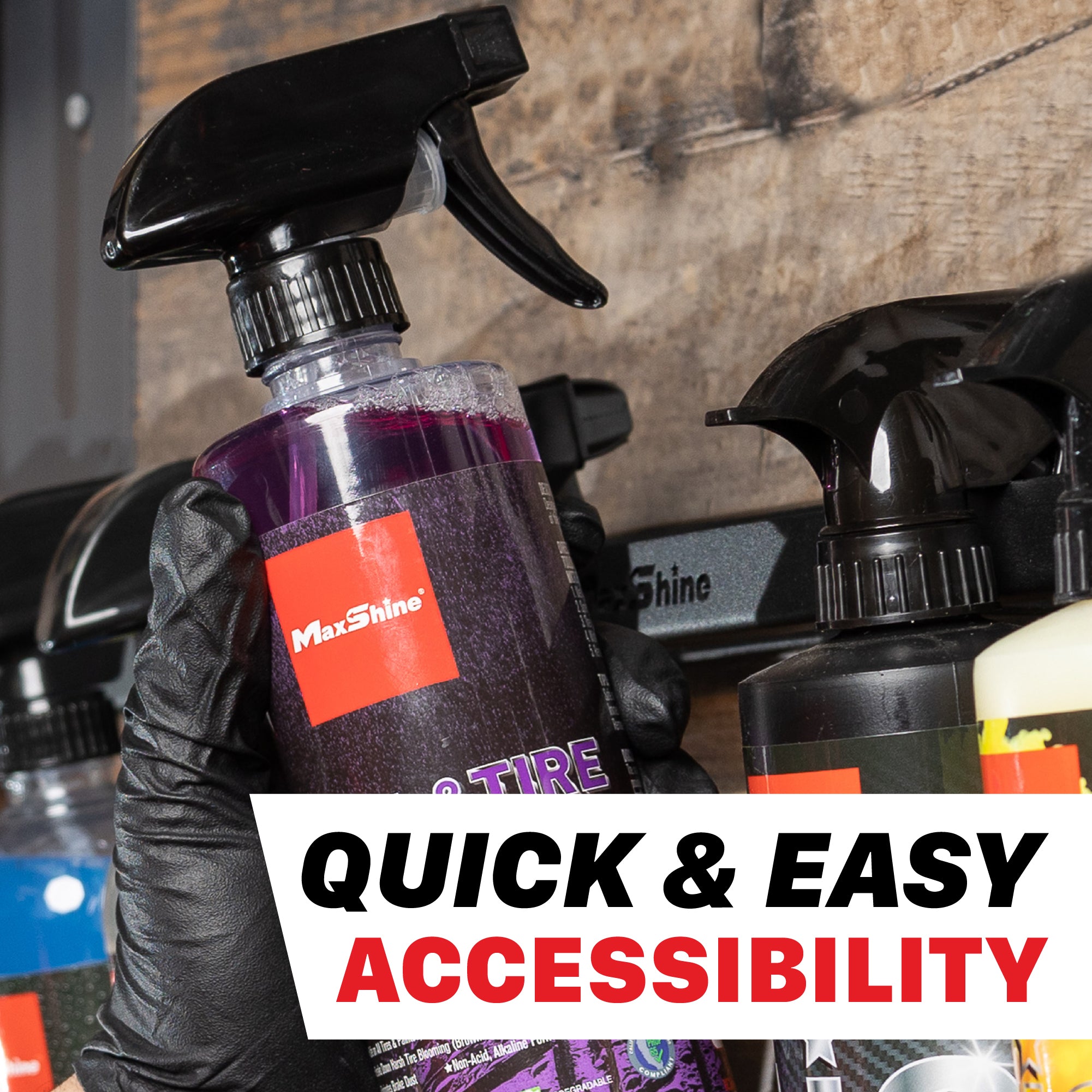 Spray Bottle Hanger This Spray Bottle Hanger lets you ditch the clutter and cracked bottles! Keeps up to 8 detailing sprays chemicals organized and within