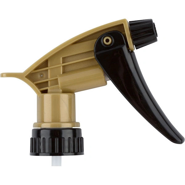 Spray nozzle with beige and black design on a white background