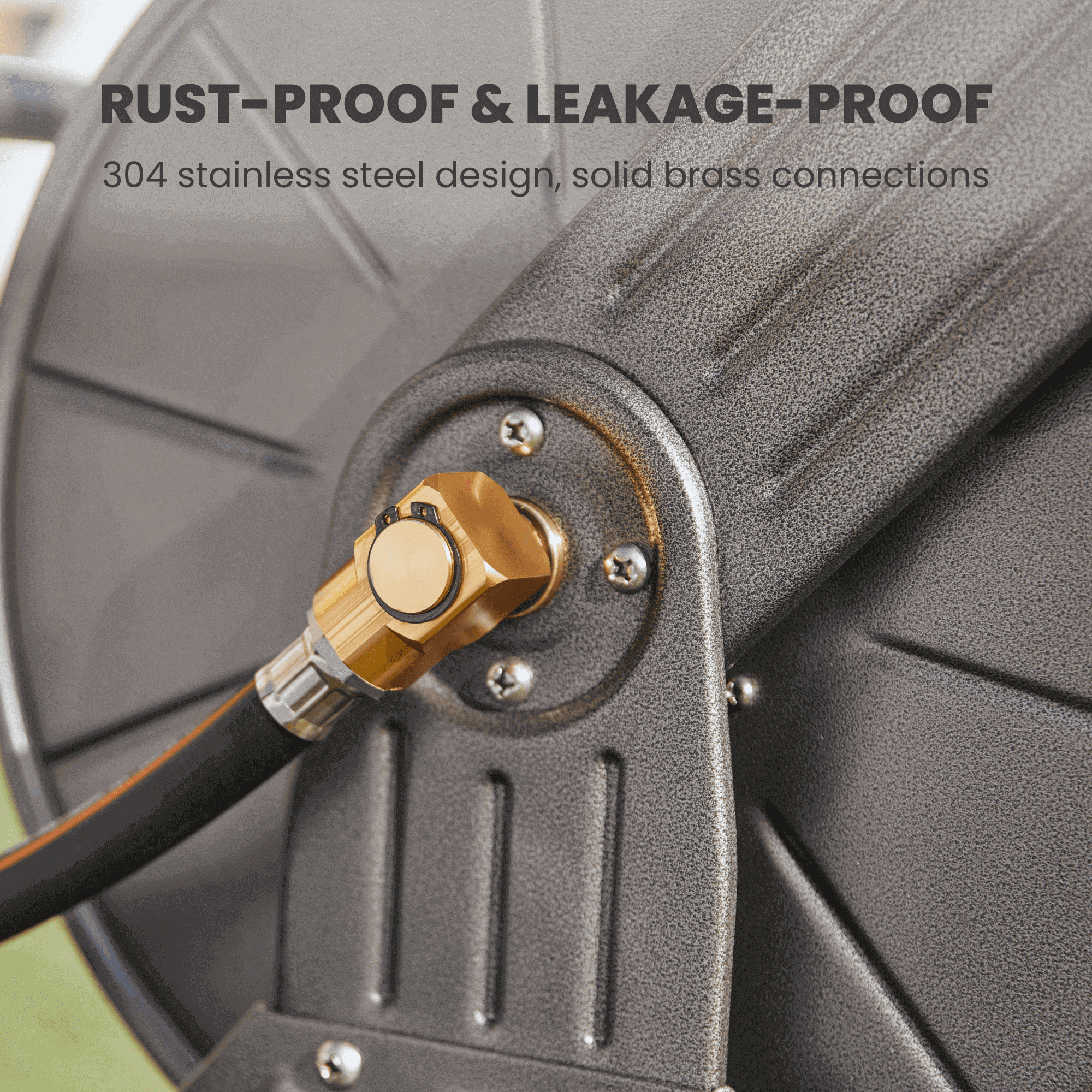 The hose reel cart has a heavy-duty steel construction and a unique hose guide, it is suitable for use in a variety of environments. The garden hose cart has