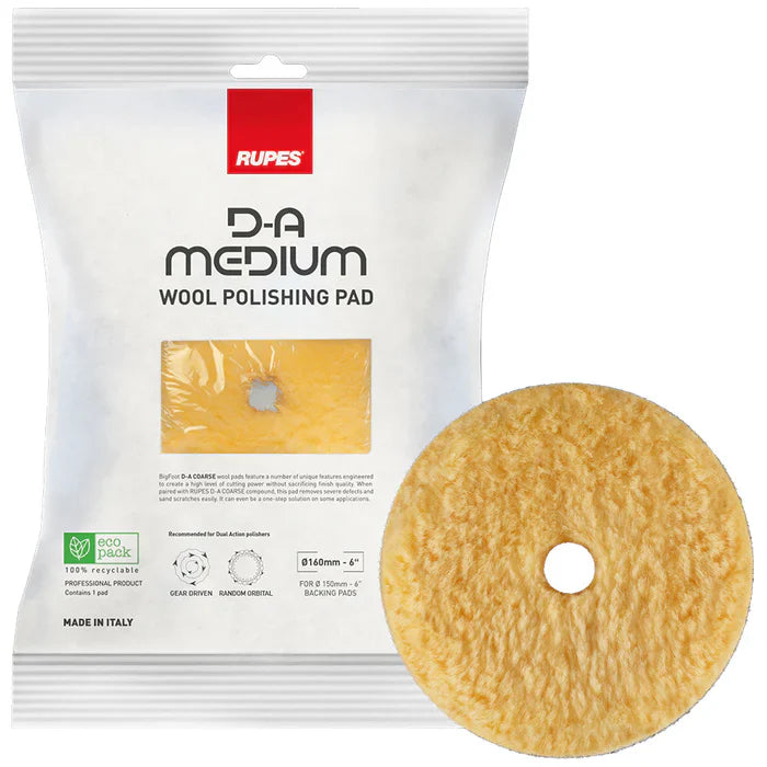 Rupes RUPES D-A Medium Wool Polishing Pad 9.NW160M - 6" Yellow in use - professional detailing application