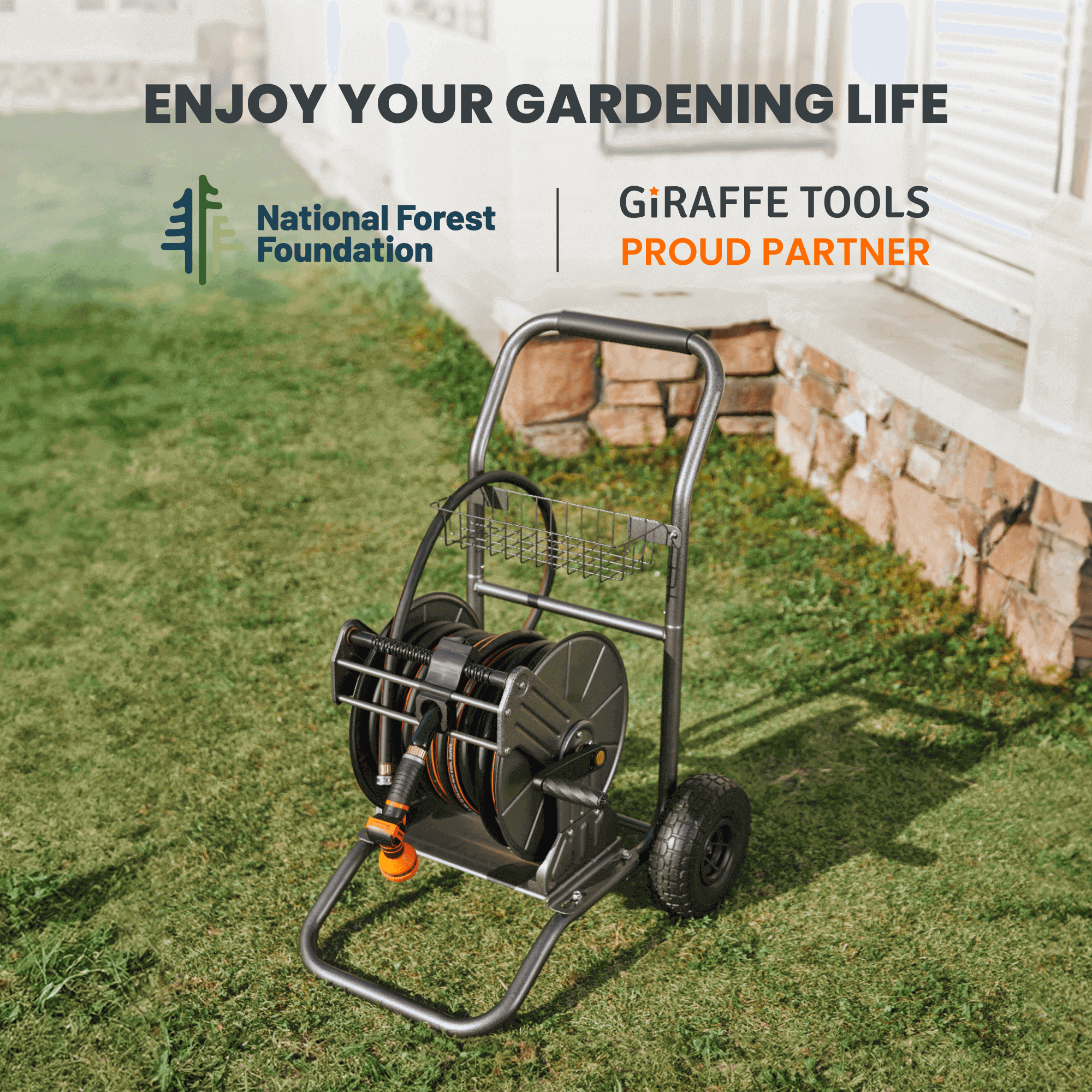 The hose reel cart has a heavy-duty steel construction and a unique hose guide, it is suitable for use in a variety of environments. The garden hose cart has