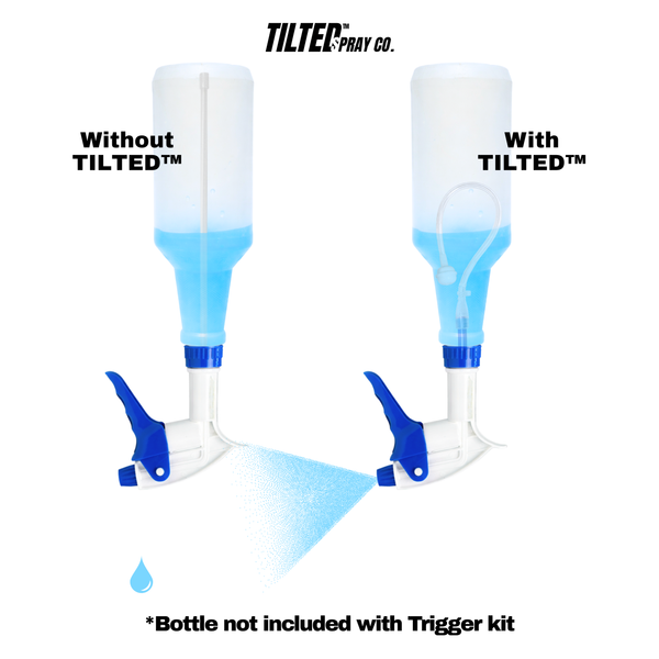 Comparison of a bottle with and without TILTED technology on a white background.