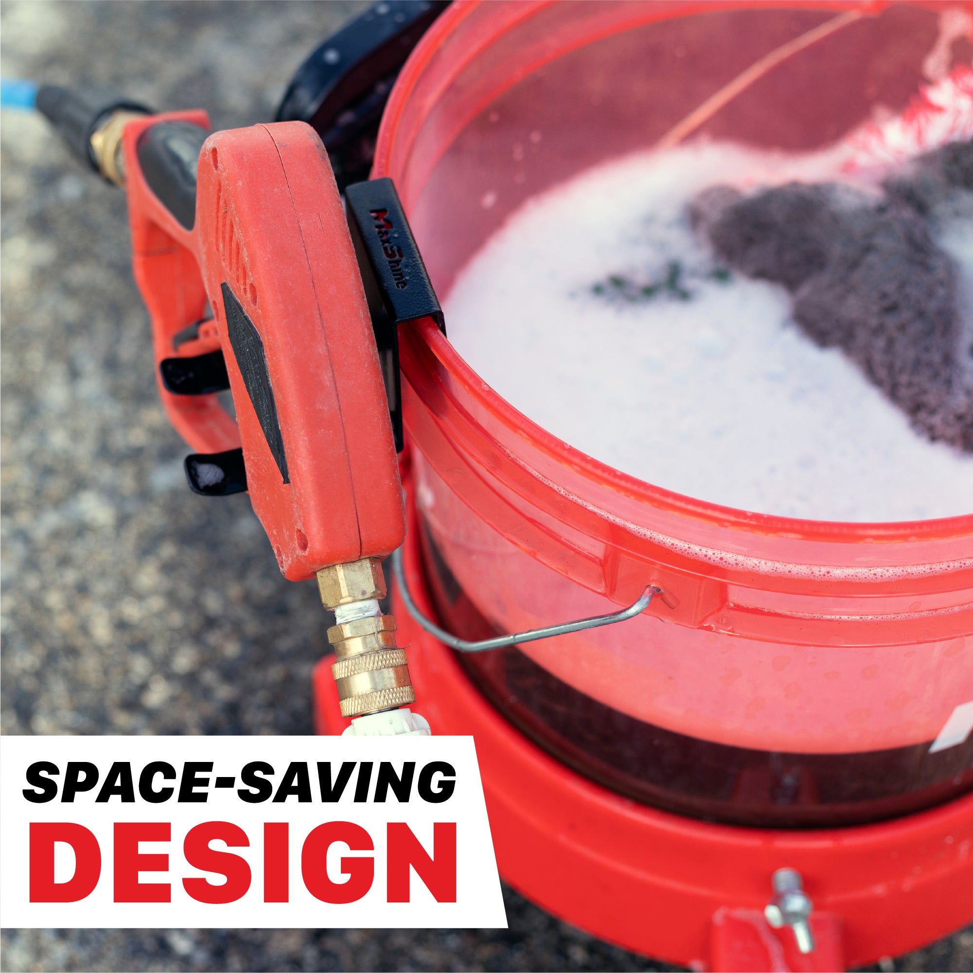Foam Cannon Bucket Mount Our Foam Cannon Bucket Mounts keeps your car washing organized and efficient. This handy attachment securely integrates your foam