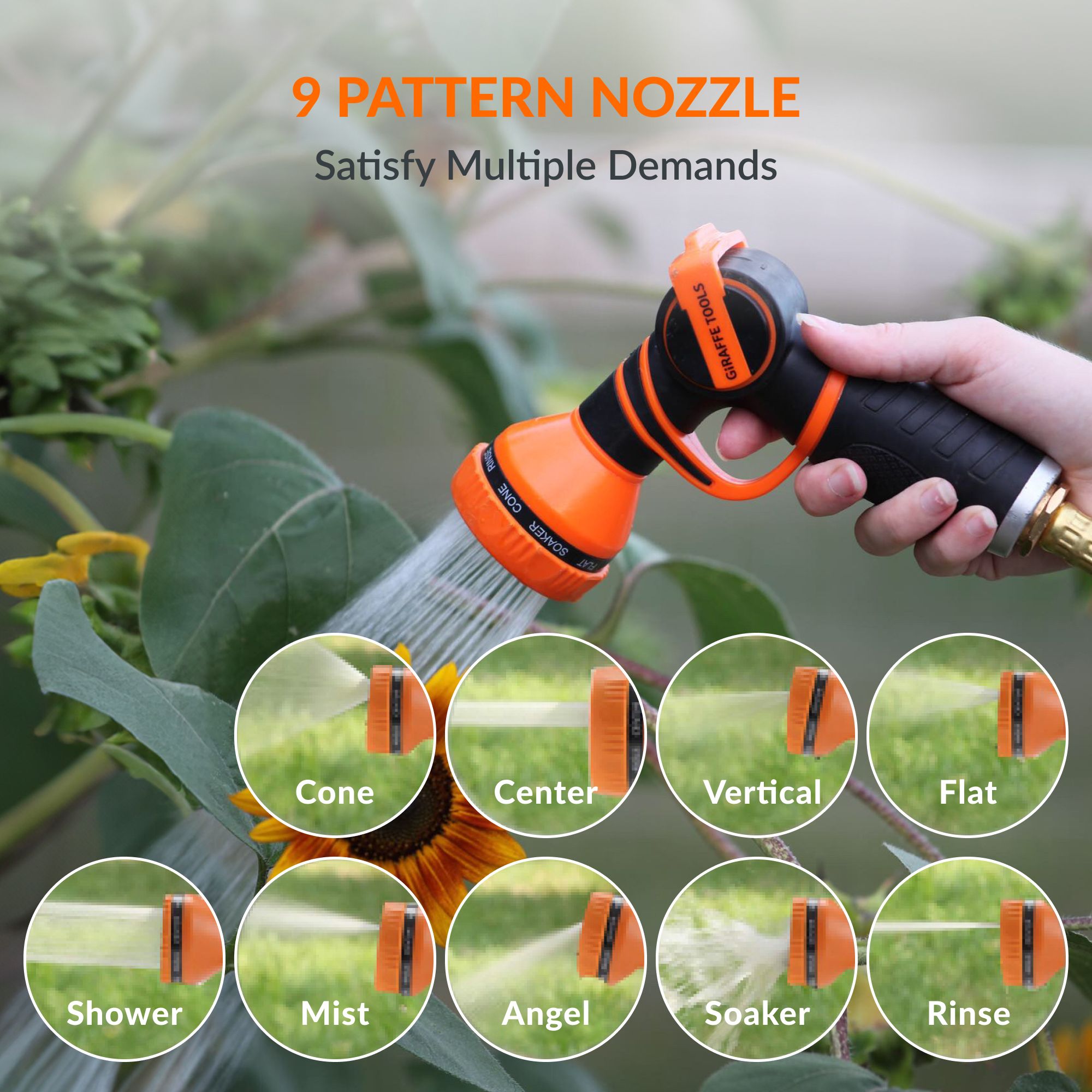 The auto-rewind system,hose locker and 9-mode hose nozzle makes the hose reel more convenient to use.