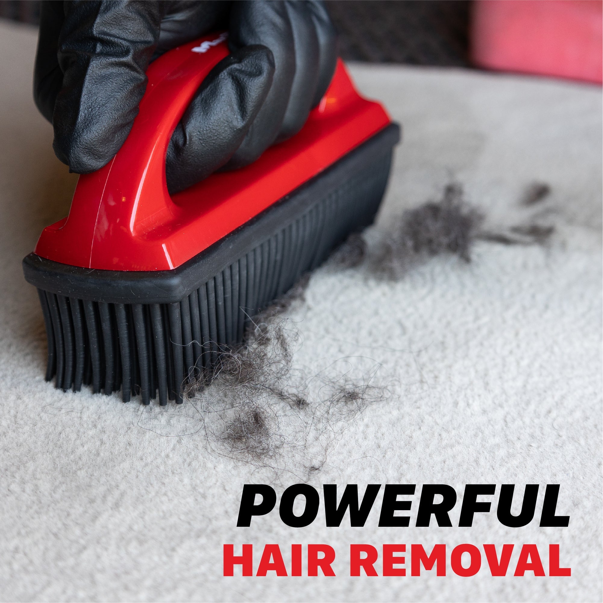 Hair Removal Brush On Carpet The hair removal brush, made of electrostatic rubber, is ideal for effectively picking up hair from carpets in your car or home.