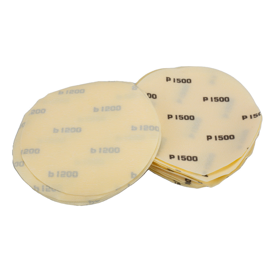 The 6" Sanding Paper Discs The sanding paper discs include 6-inch discs with fine grit ranging from 1200, 1500, 2000, and 3000 grits, working perfectly on