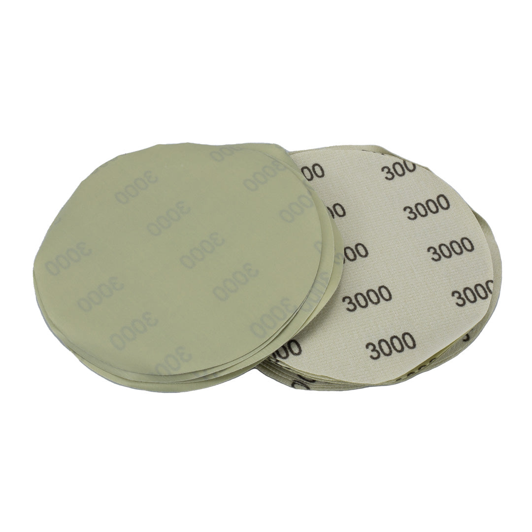 The 6" Sanding Paper Discs The sanding paper discs include 6-inch discs with fine grit ranging from 1200, 1500, 2000, and 3000 grits, working perfectly on