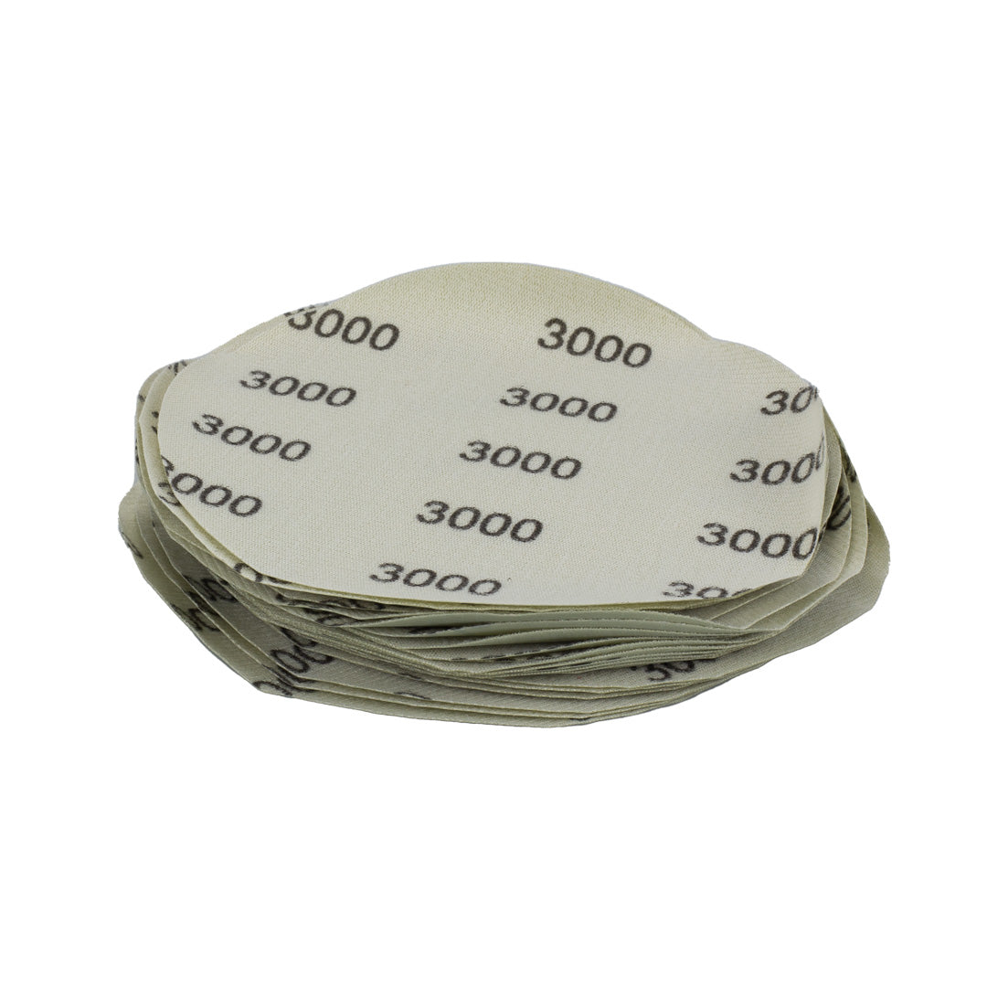 The 6" Sanding Paper Discs The sanding paper discs include 6-inch discs with fine grit ranging from 1200, 1500, 2000, and 3000 grits, working perfectly on