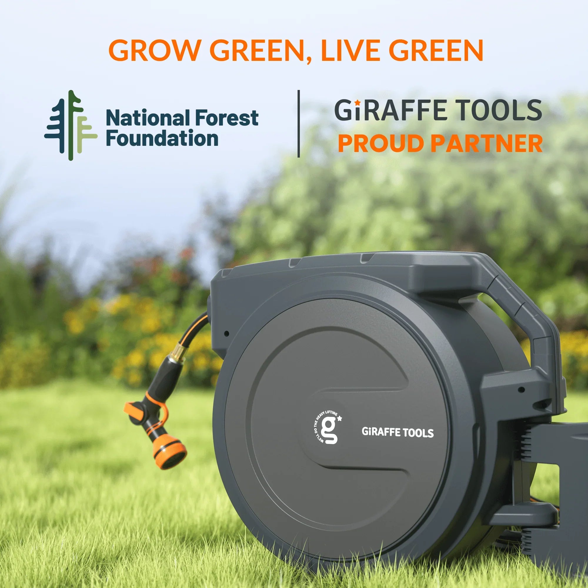 The auto-rewind system, hose locker and 9-mode hose nozzle make the hose reel more convenient to use.