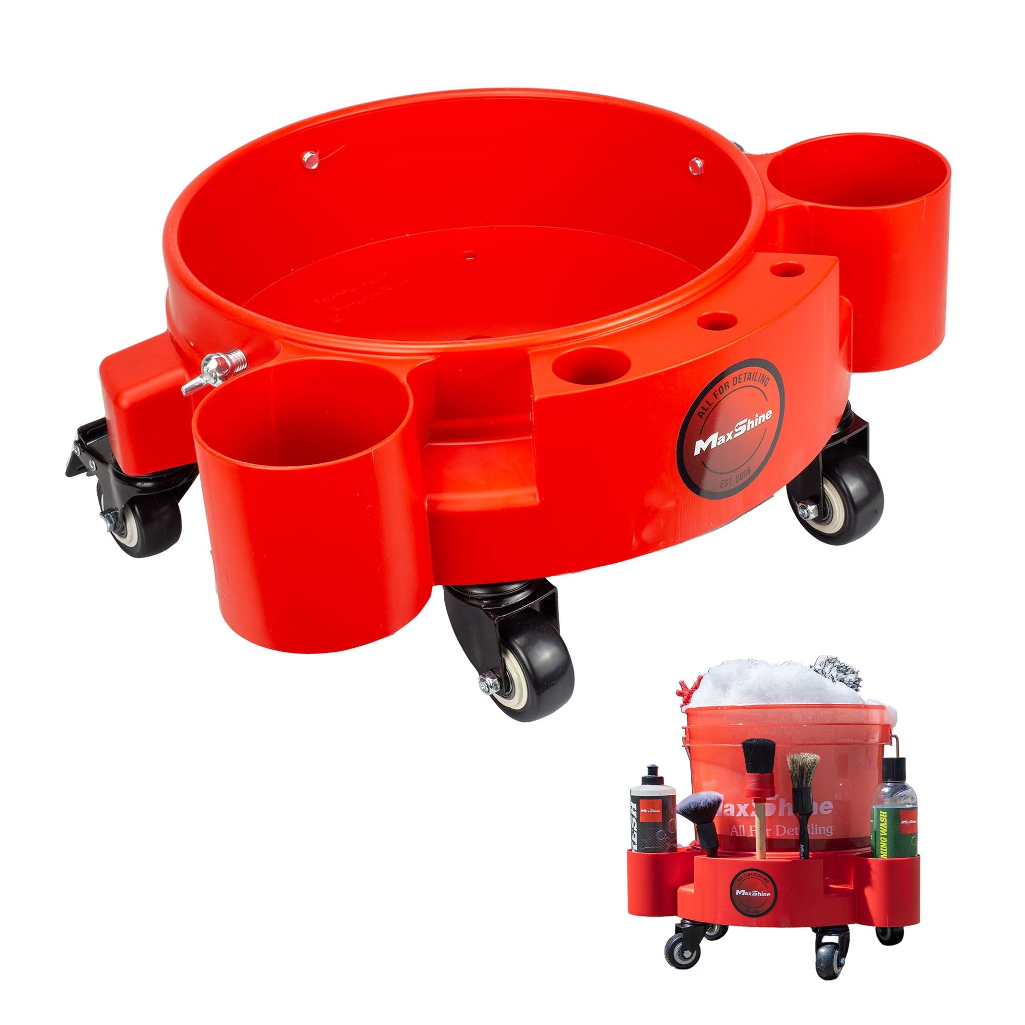 Maxshine Rolling Bucket Dolly in use - professional detailing application