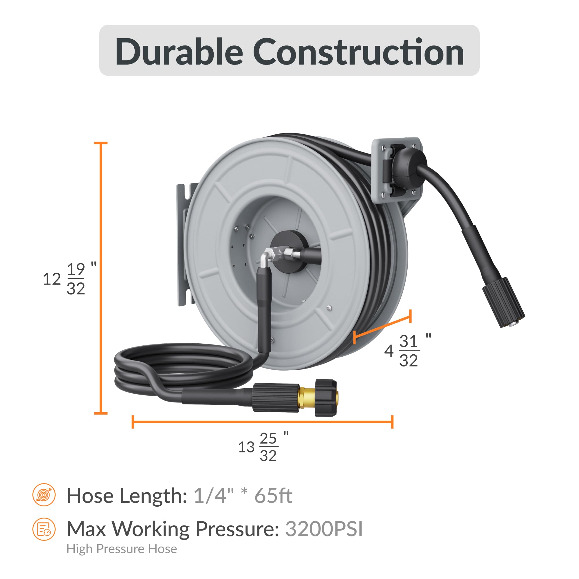 Giraffe Tools Retractable Pressure Hose Reel equipped with a locking mechanism, the hose can be adjusted to any length required, and is oil and