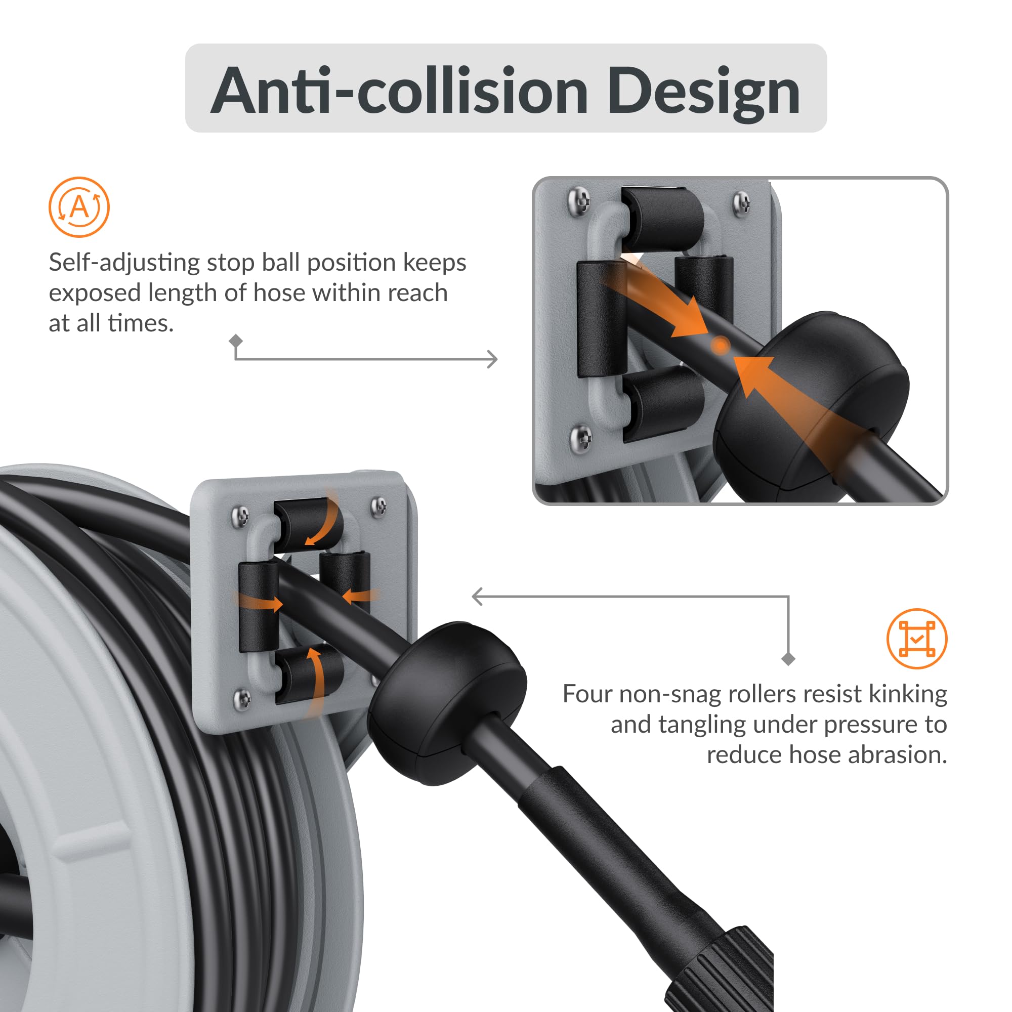 Giraffe Tools Retractable Pressure Hose Reel equipped with a locking mechanism, the hose can be adjusted to any length required, and is oil and