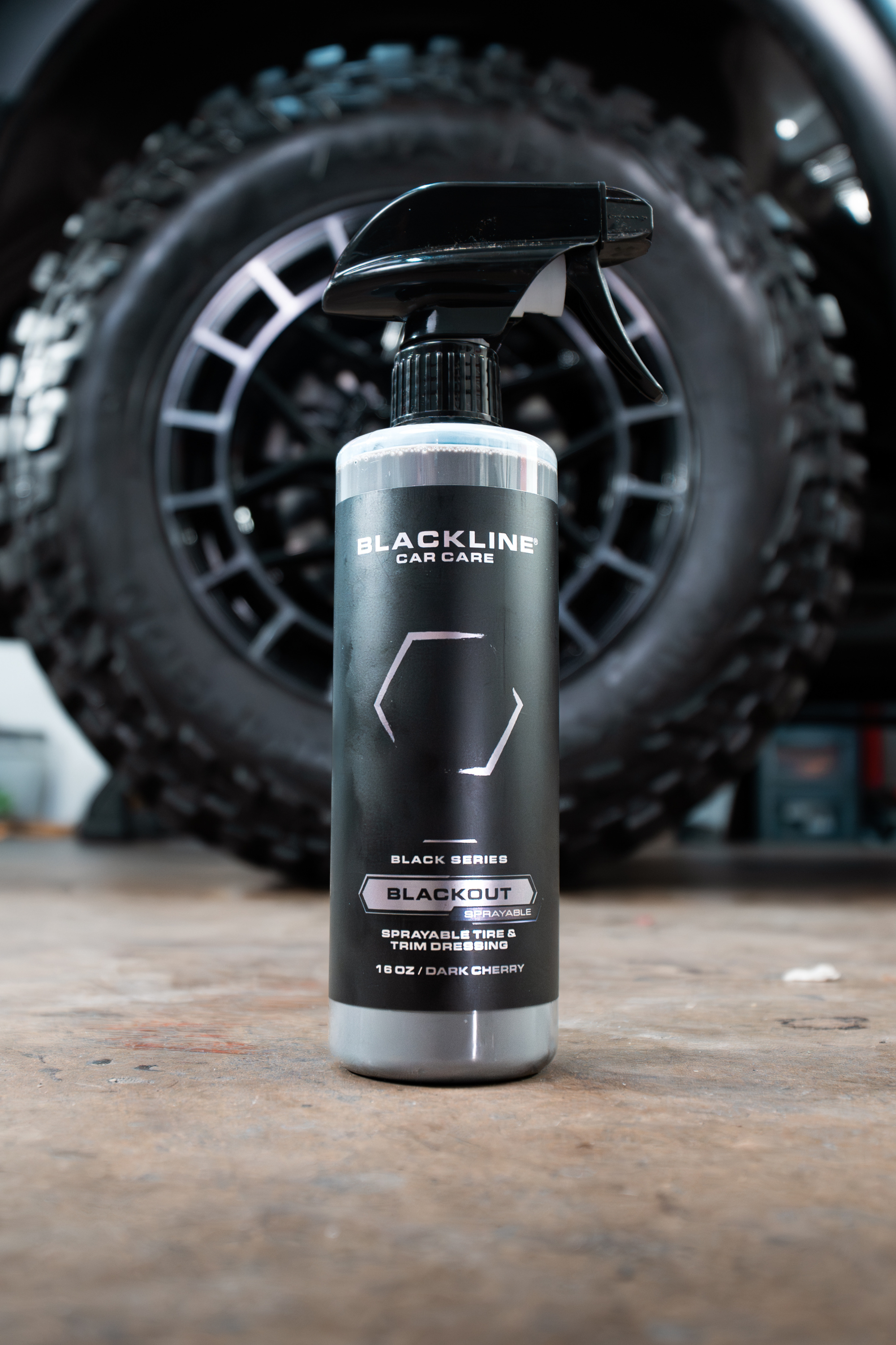 Blackline Car Care BLACKLINE® BLACKOUT TRIM & TIRE DRESSING product closeup - auto detailing equipment