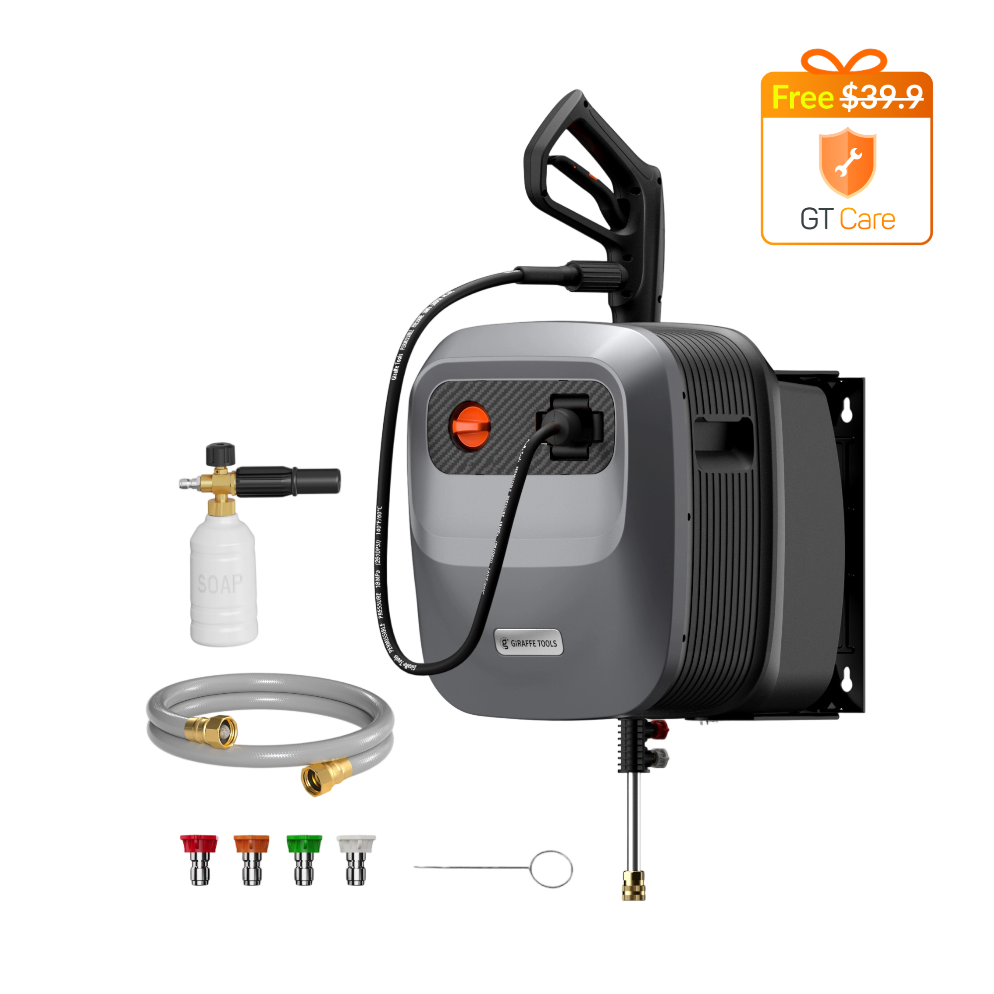 Grandfalls G20 is the newest innovation in our Grandfalls Pressure Washer collection. All-in-one units with a unique rotating wall-mounted design and