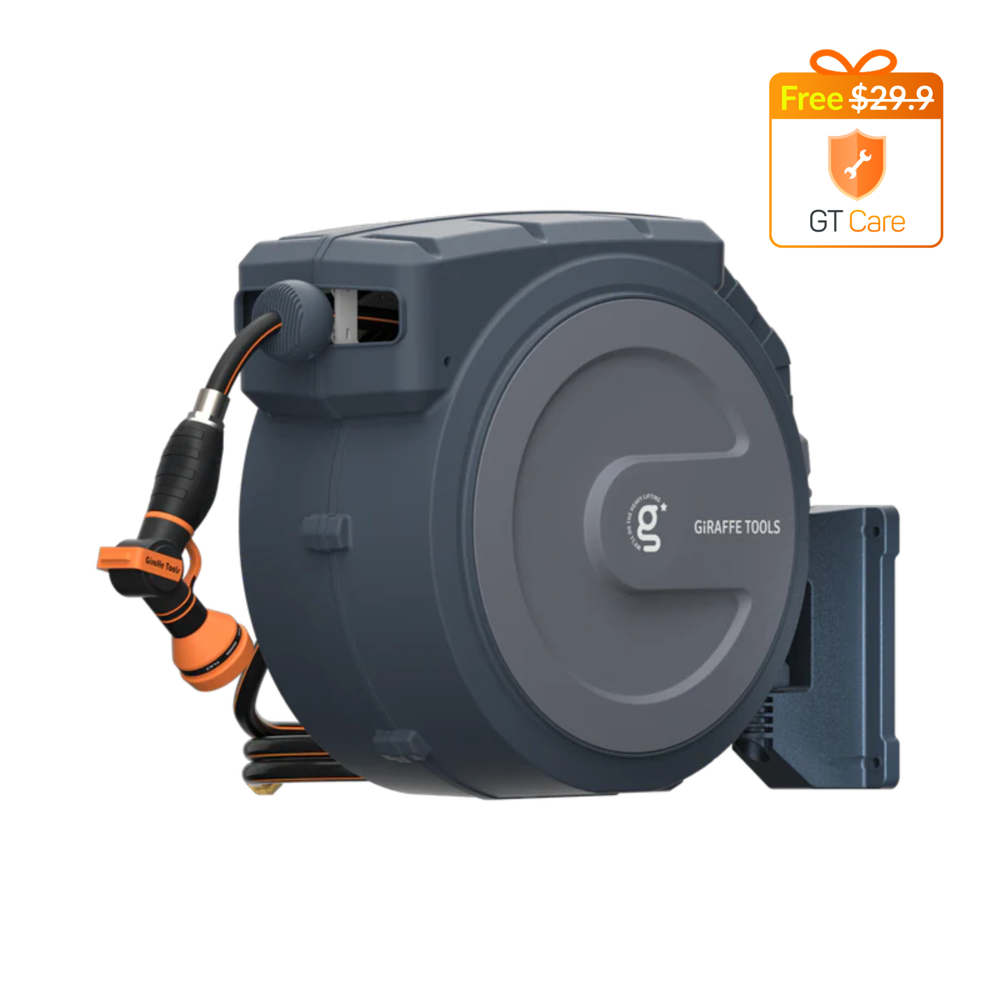 Giraffe Tools retractable garden hose reel delivers a one-stop watering solution—wall-mounted, auto-rewind, and adjustable for effortless use.