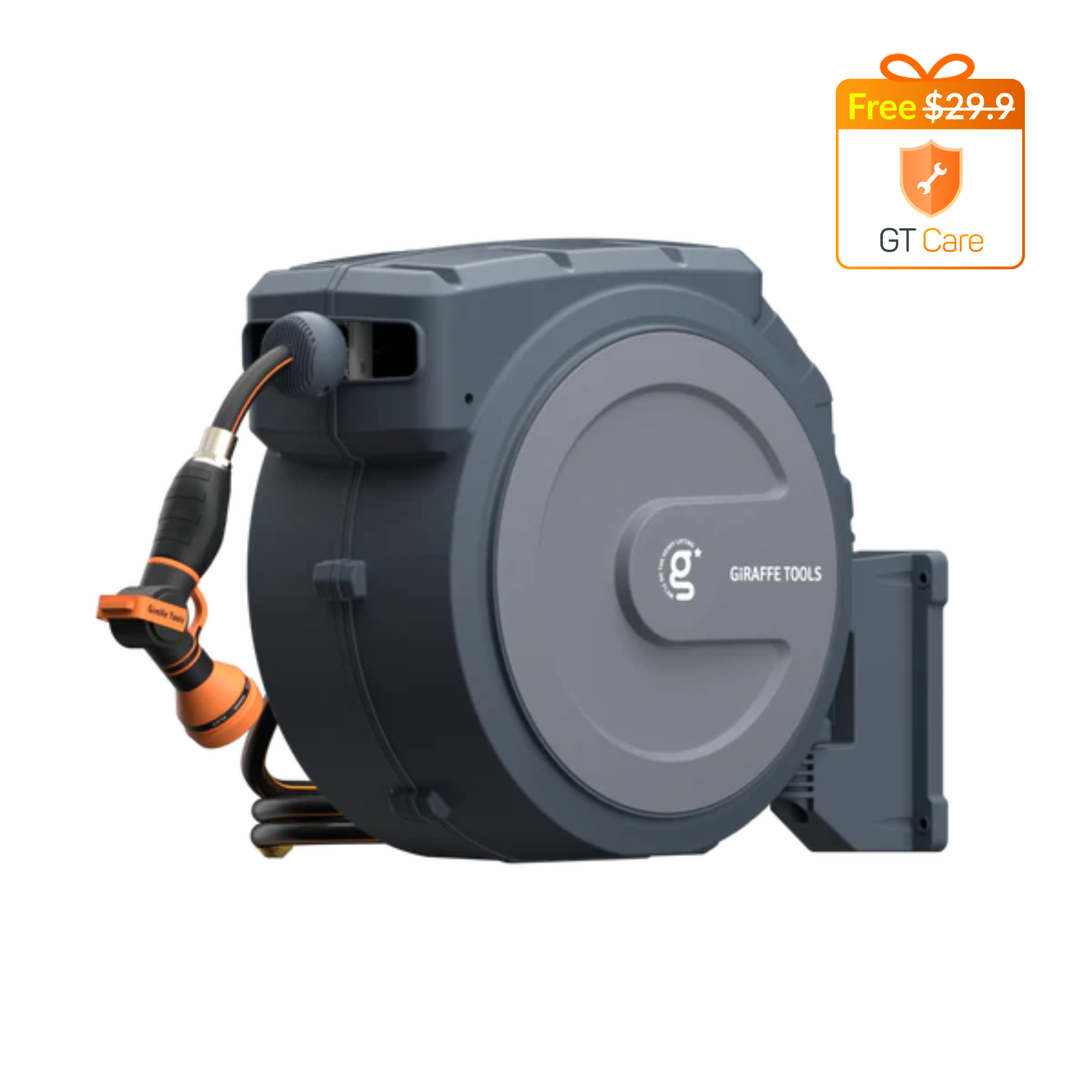 Giraffe Tools retractable garden hose reel delivers a one-stop watering solution—wall-mounted, auto-rewind, and adjustable for effortless use.