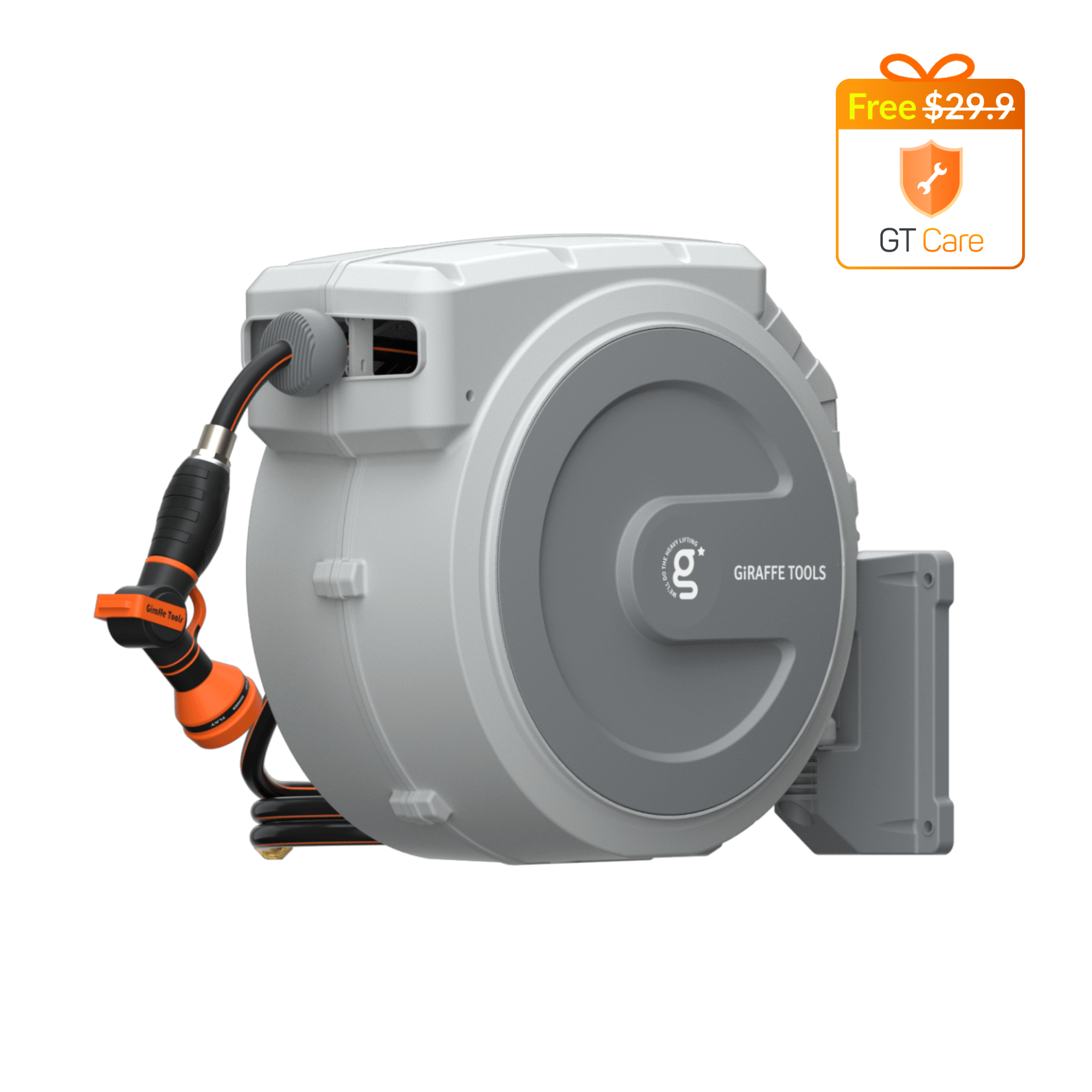 The auto-rewind system, hose locker, and 9-mode hose nozzle make the hose reel more convenient to use.