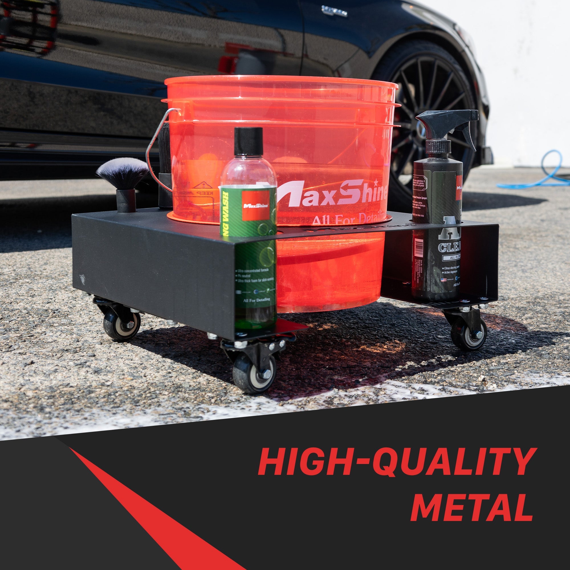 Detailing Bucket Dolly Set This Detailing Bucket Dolly Set is a must-have for any car enthusiast. It easily holds most standard buckets and features locking