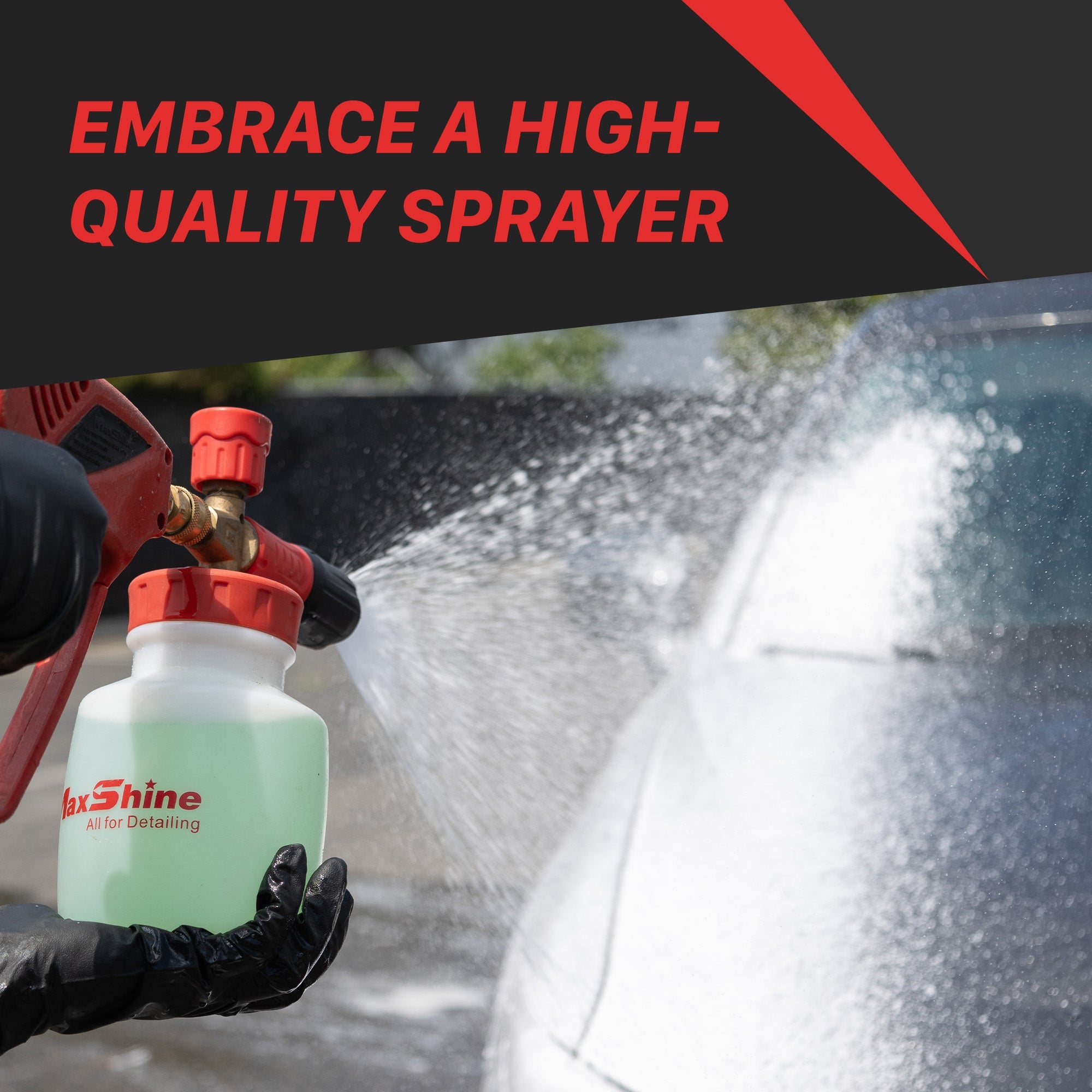 A New Maxshine Snow Master Foam Lance The Car Wash Foam Cannon by Maxshine cleans with concentrated cleaners. Gentle car wash foam is the MAXSHINE Foam Cannon