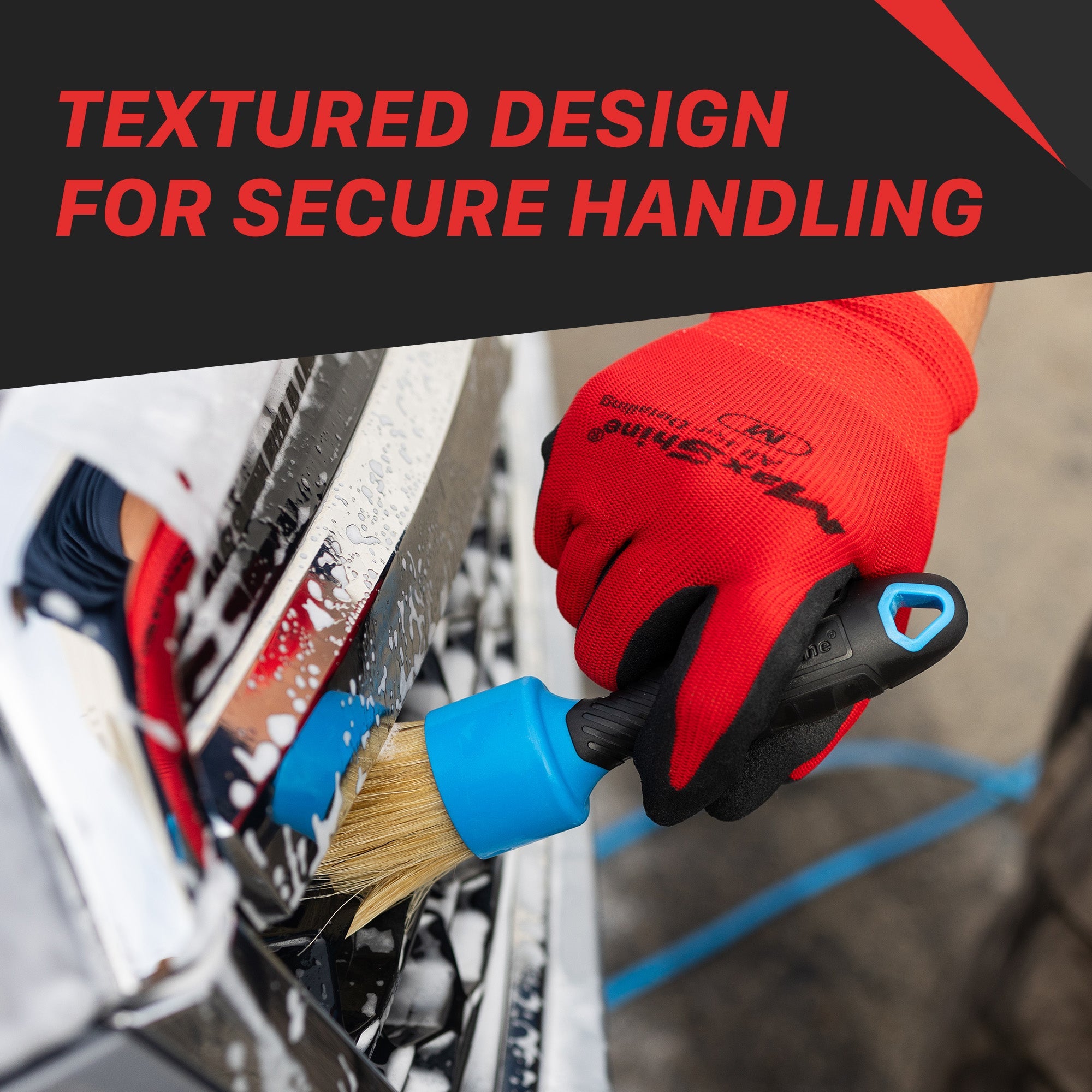 Stubby Brush For Car Detailing The stubby brush for car detailing maximizes user comfort with its textured stubby handle and ergonomic grip. It further