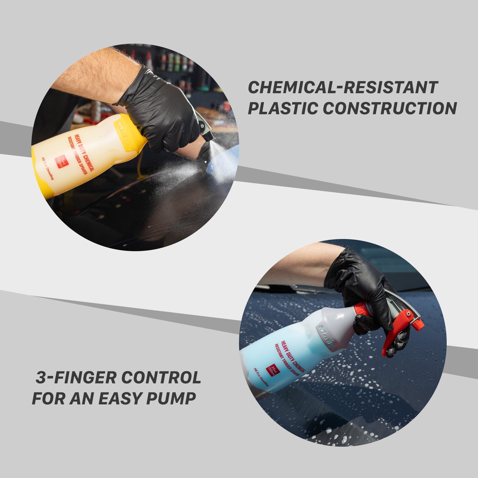 The Spray Bottle Works Perfectly With Detailing Chemicals. The heavy-duty spray bottle works perfectly with detailing chemical compounds. Are you tired of