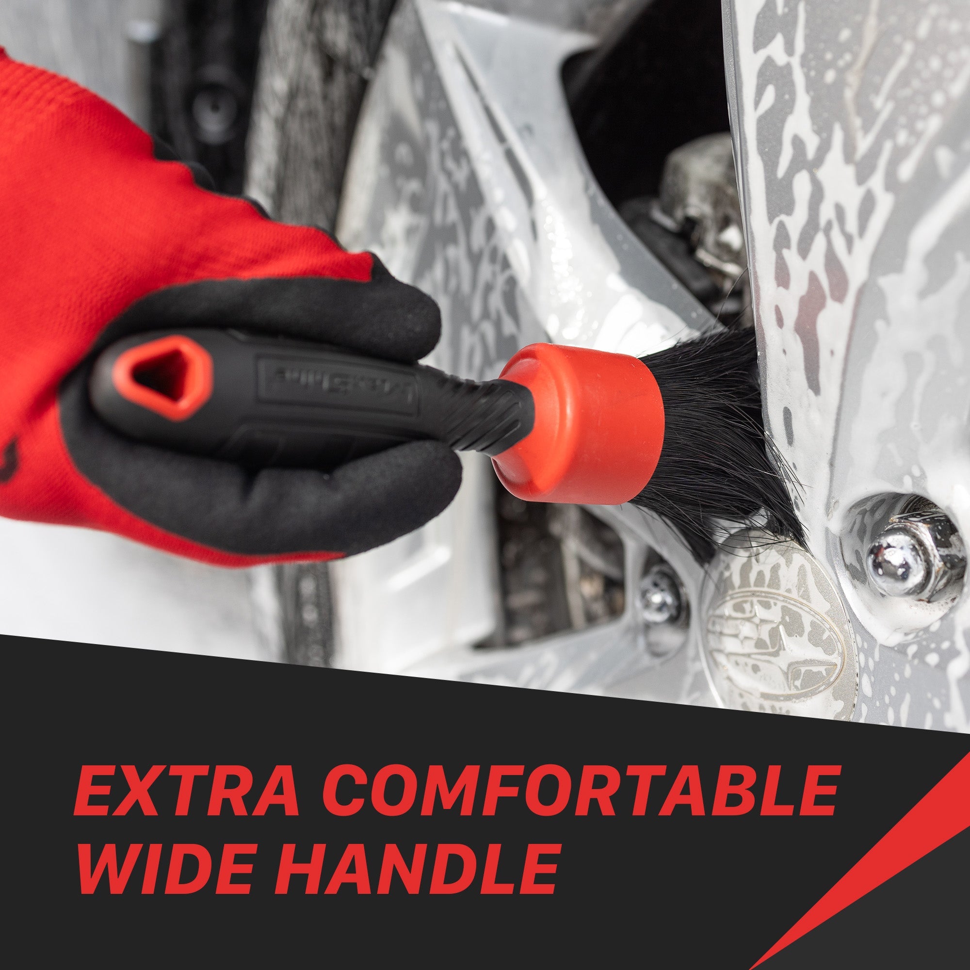 Stubby Brush For Car Detailing The stubby brush for car detailing maximizes user comfort with its textured stubby handle and ergonomic grip. It further