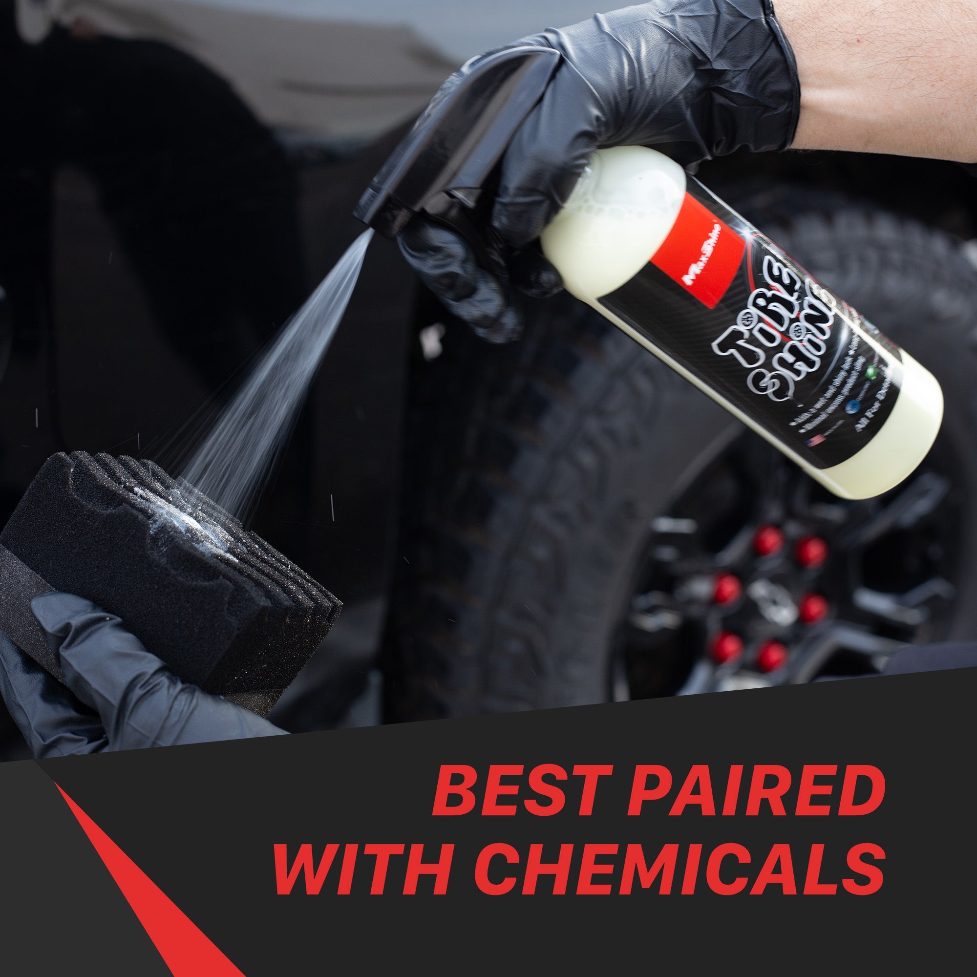 Maxshine Hydro-Tech Tire Gel Applicator in use - professional detailing application